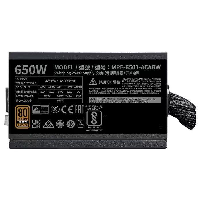 Fonte de Alimentação COOLER MASTER MWE Bronze V3 650W (ATX - 650 W - 80 PLUS Bronze - Preto) — miniatura 4