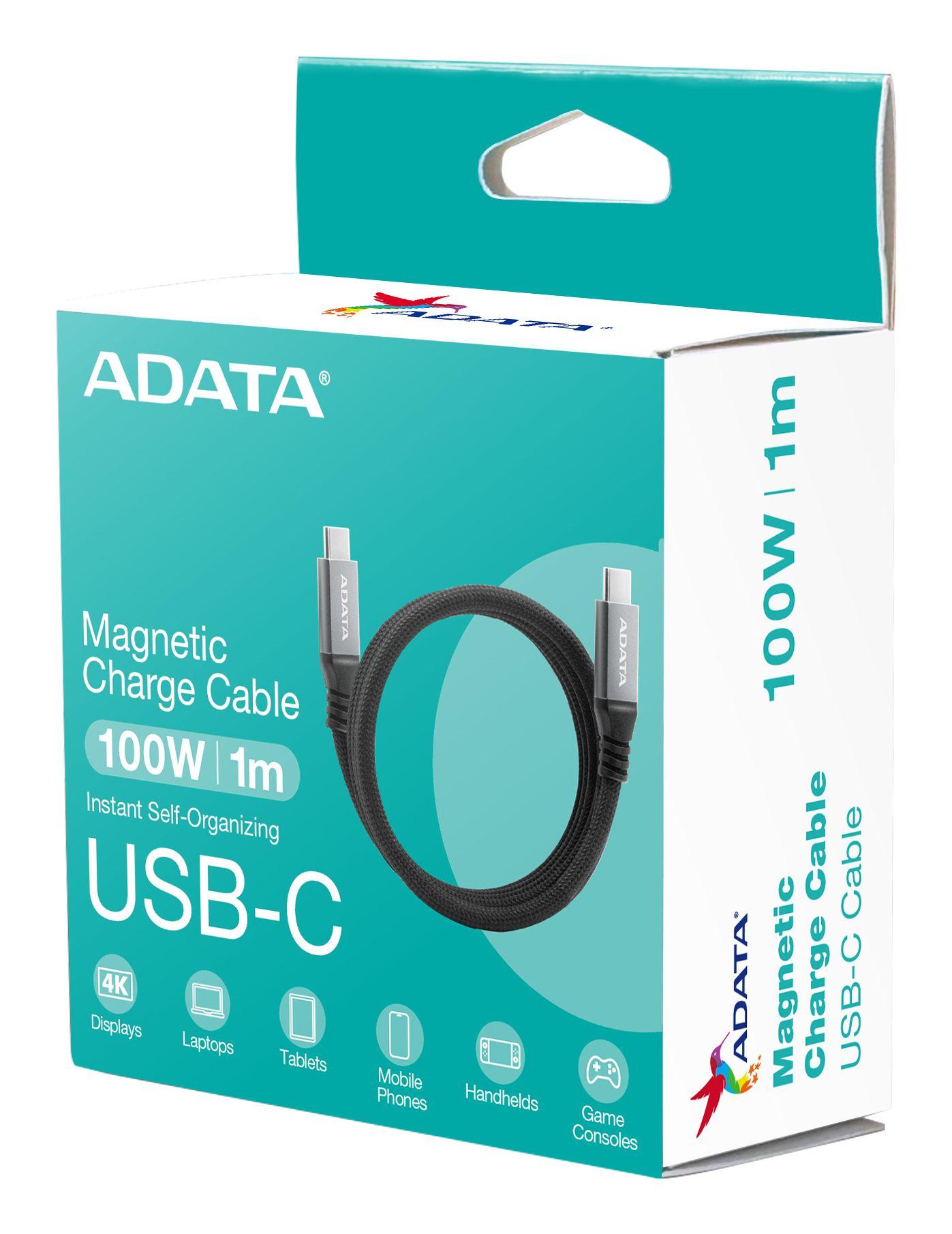 Cabo USB-C Magnético ADATA CACCU3-100W-100AN-BK (1 m - USB C - Preto) — miniatura 7