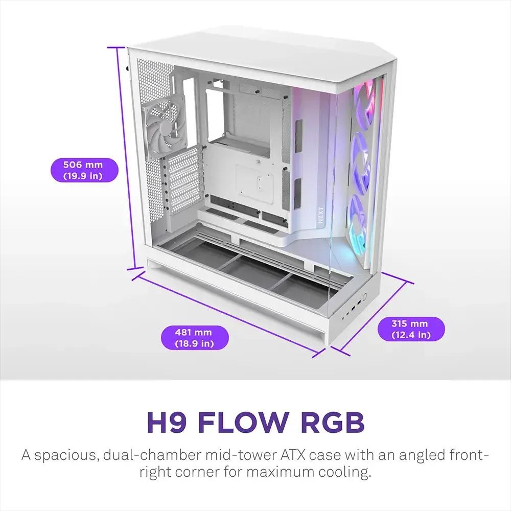 Caixa PC NZXT H9 Flow RGB (Mid Tower - SGCC, vidro temperado, rede - 16,5 cm - Branco) — miniatura 3