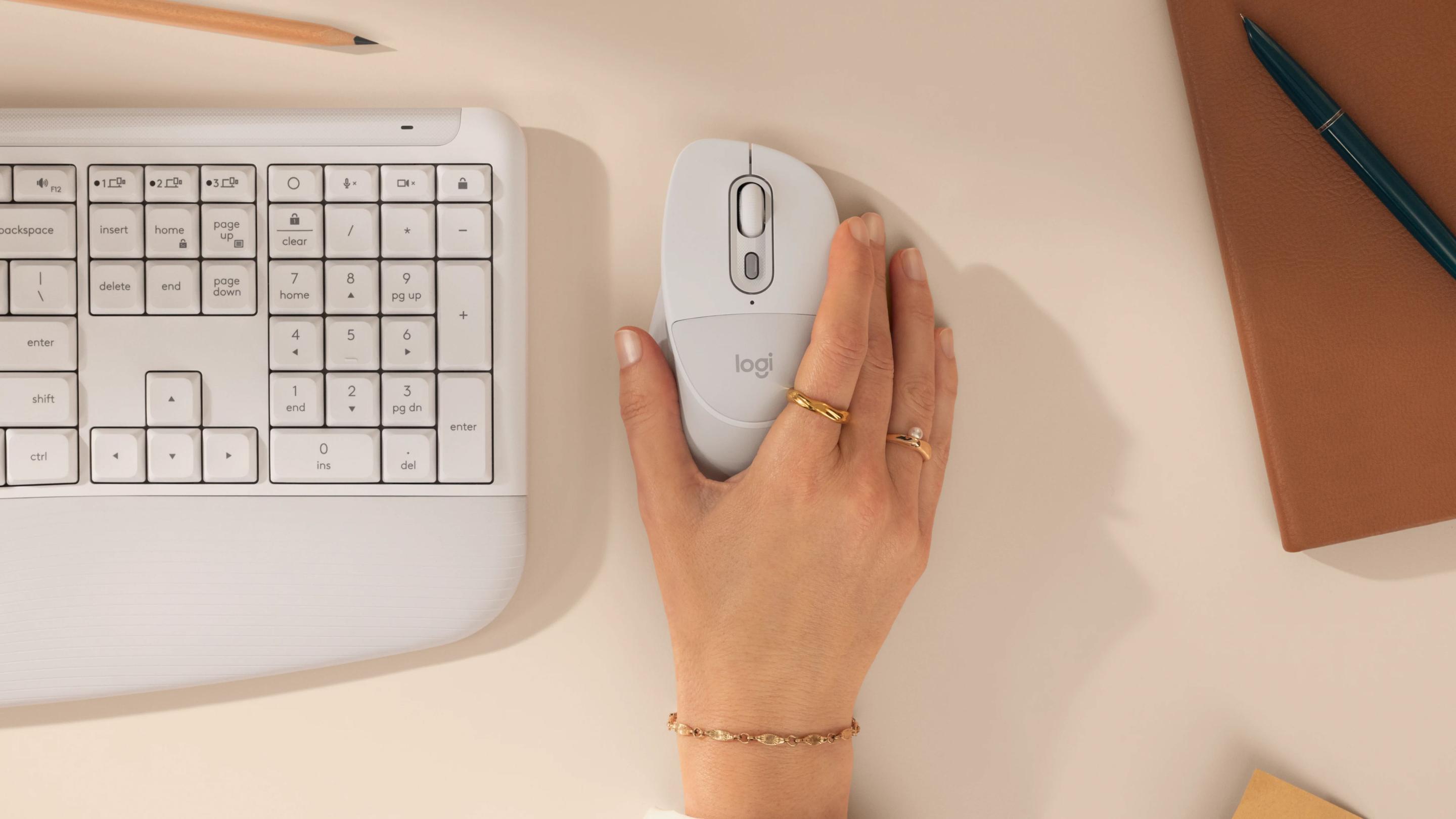 Conjunto de Teclado e Rato LOGITECH MK880 Signature Comfort Plus (Alemão - Tamanho completo - RF Wireless + Bluetooth - Branco acinzentado), miniatura 8