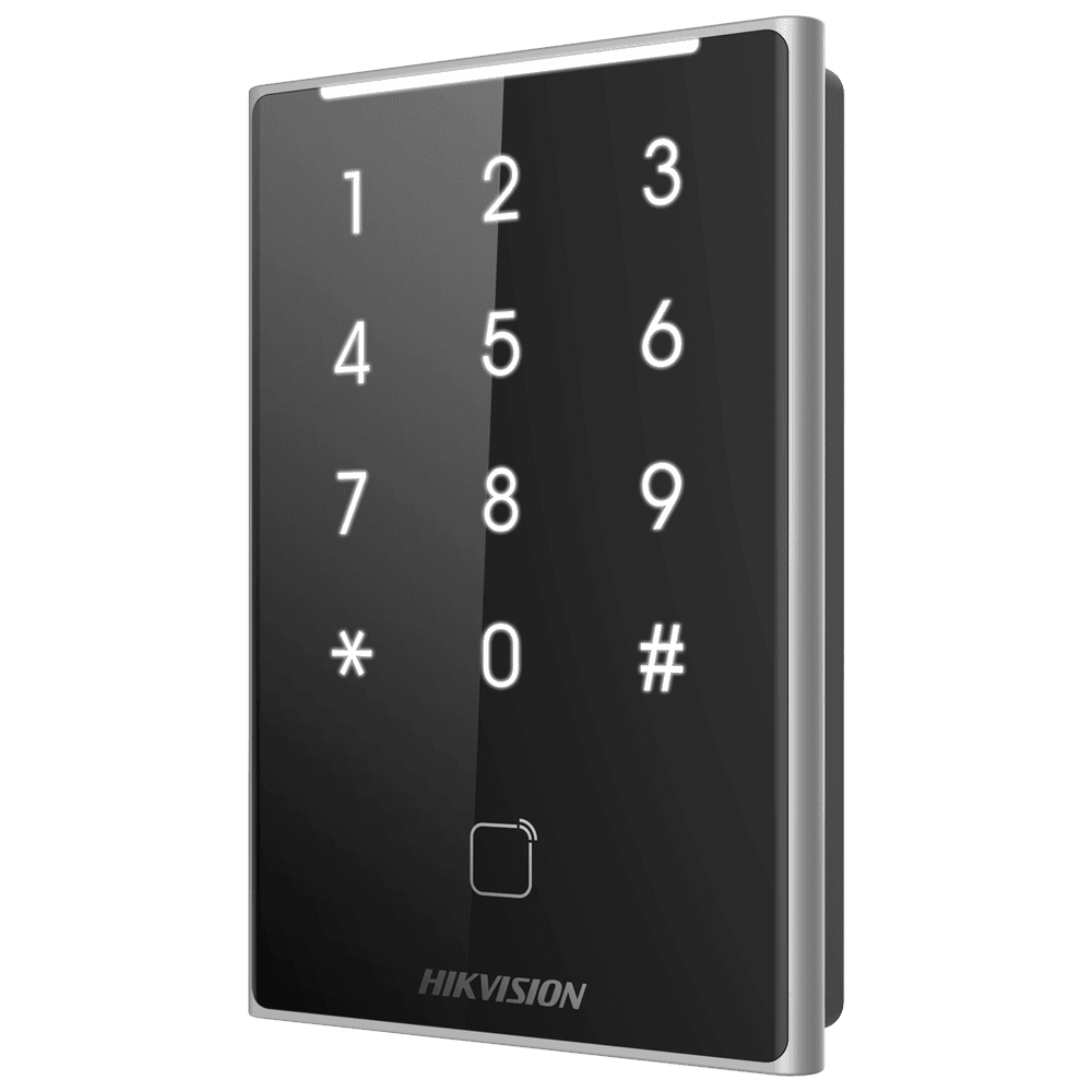 Leitor de Controlo de Acessos HIKVISION DS-K1109DKB (Cartão DESFire e PIN - Wiegand 26/34 - IP65 - Preto/Prateado)