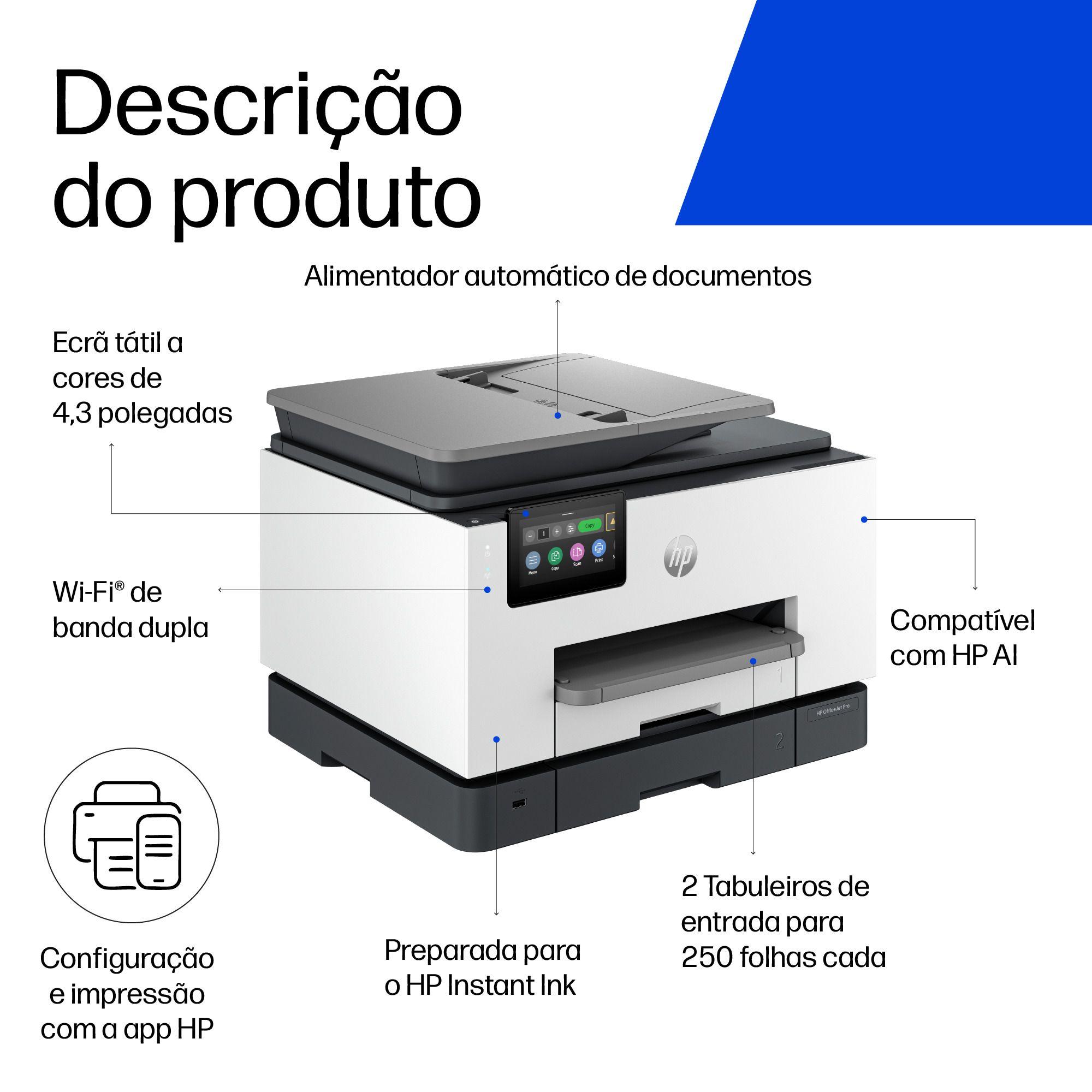 Impressora Multifunções HP OfficeJet Pro 9132e (A4 - Impressão a cores - 500 folhas - Cinzento), miniatura 5