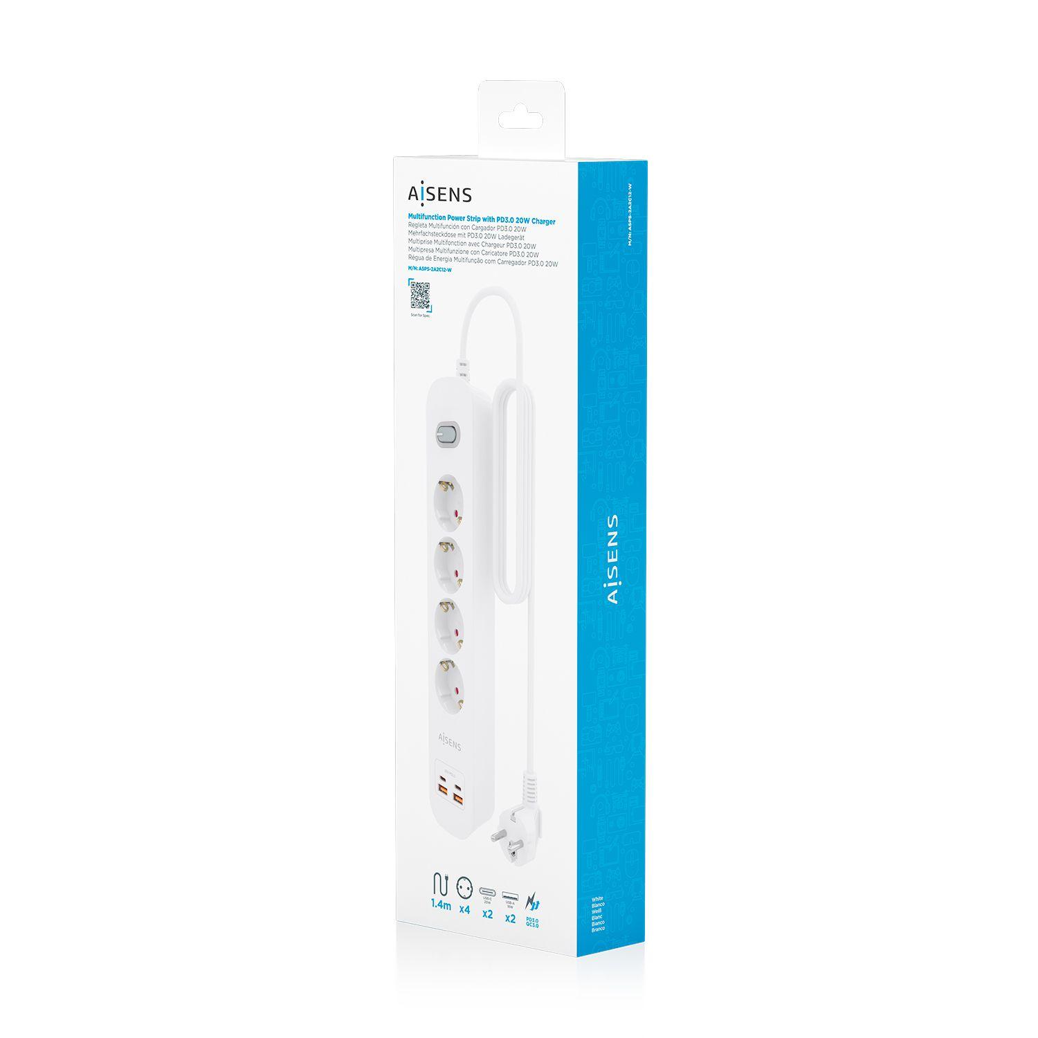 Bloco de Tomadas AISENS ASPS-2A2C12-W (Cobre - Branco) — miniatura 7