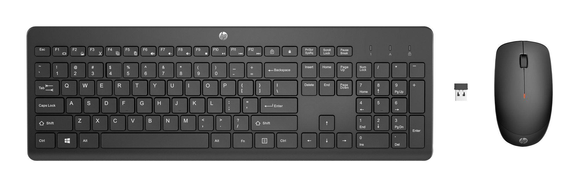 Conjunto de Teclado e Rato HP 230 (Interruptor de membrana - Tamanho grande - RF Wireless - Preto)