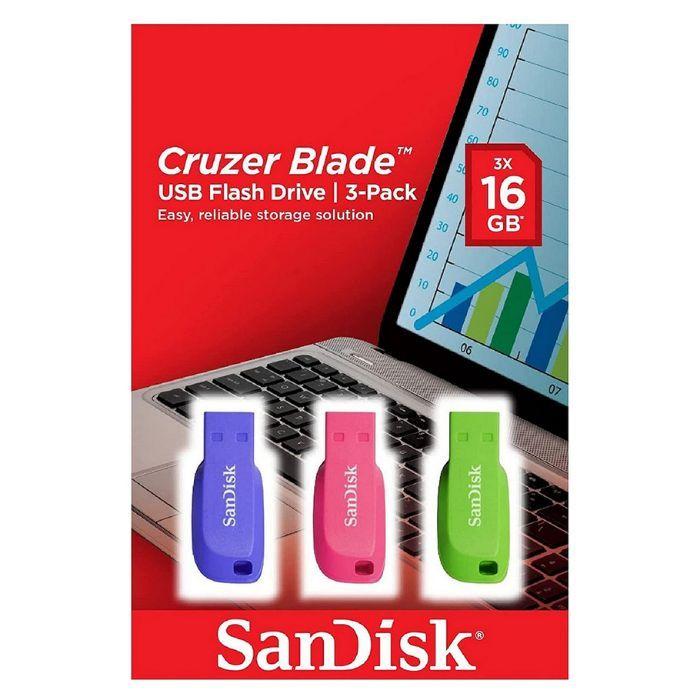 Pen USB SANDISK Cruzer Blade (32GB - USB 2.0 - Azul, Rosa e Verde) — miniatura 3