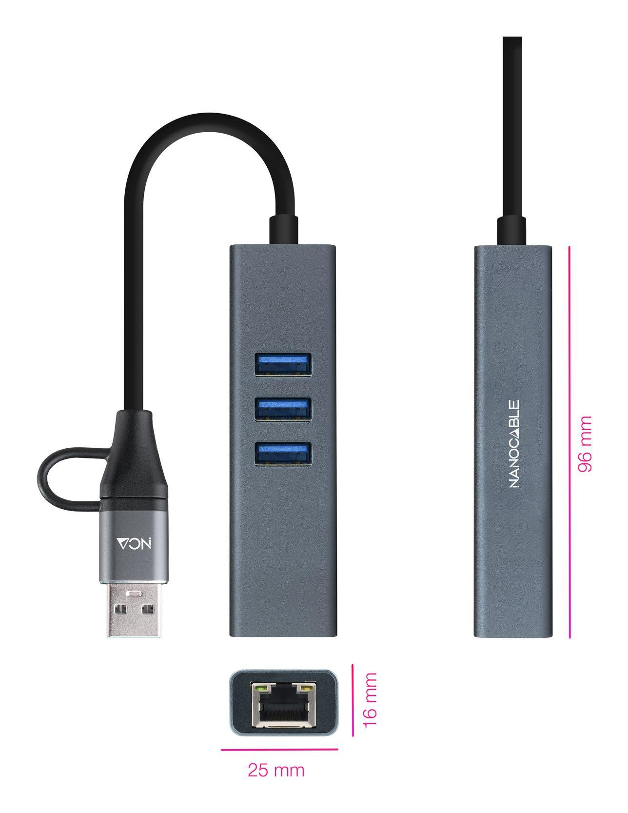 Adaptador Multiporta NANOCABLE 10.03.0412 (0,15 m - USB Type-C - Cinzento) — miniatura 2