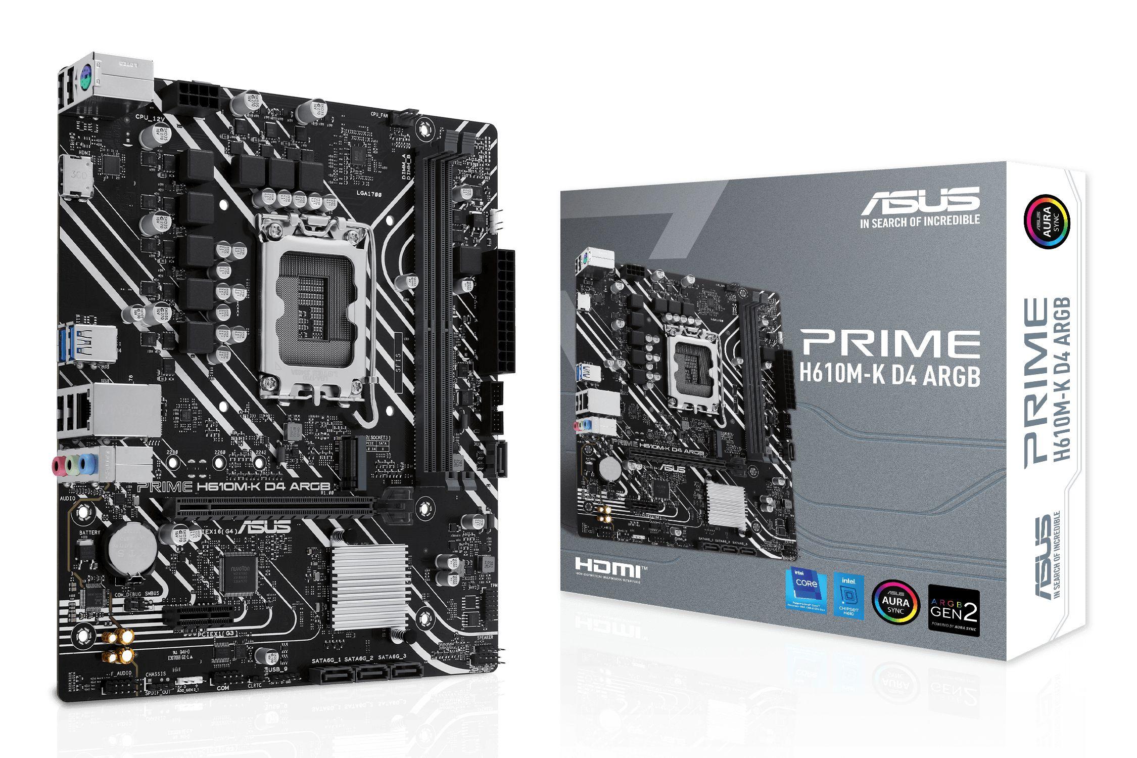 Motherboard ASUS PRIME H610M-K D4 ARGB (LGA 1700 - micro ATX - Duplo canal)
