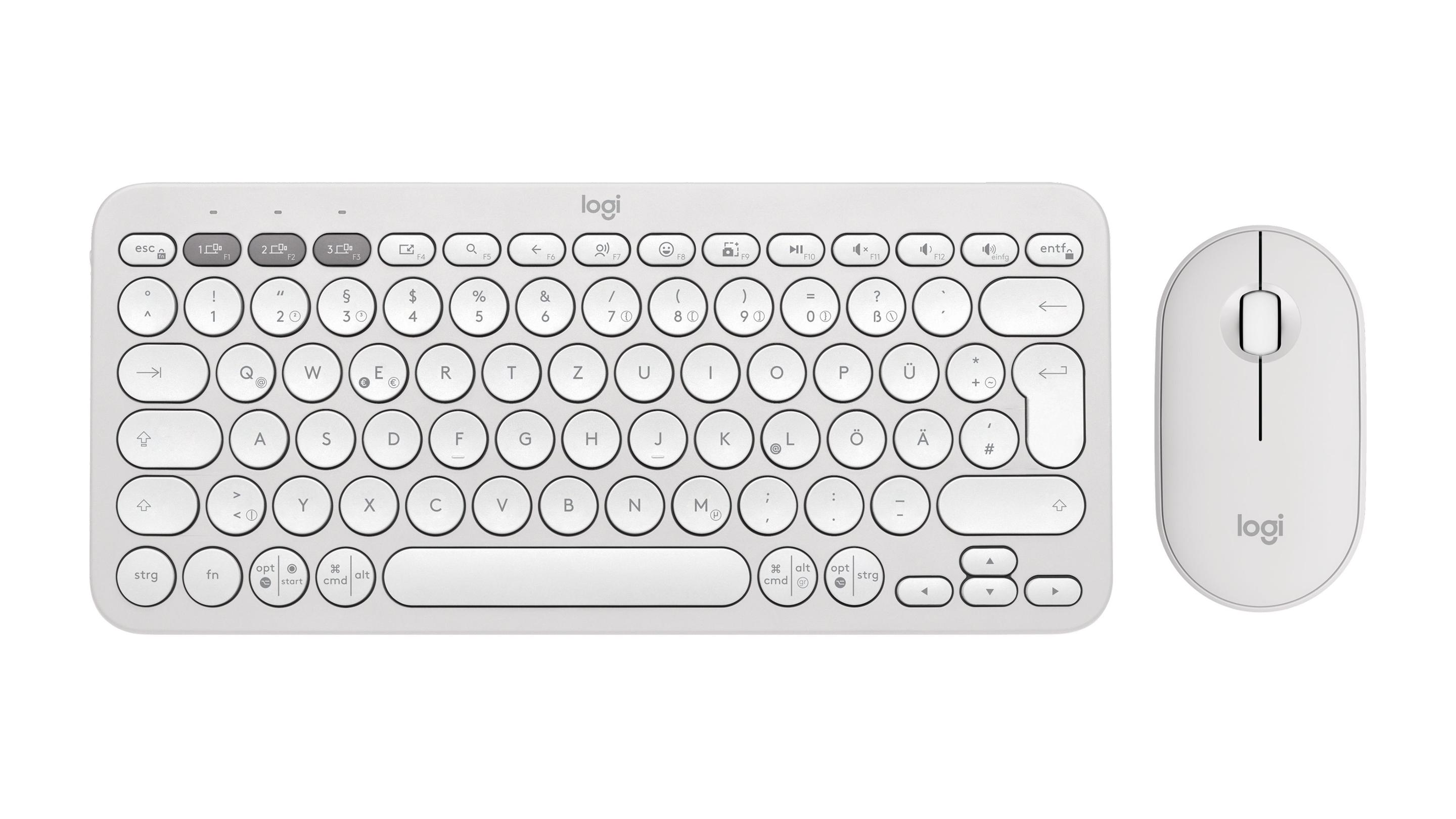 Teclado e Rato LOGITECH Pebble 2 Combo (Alemão - Teclas tesoura - Mini - Branco)