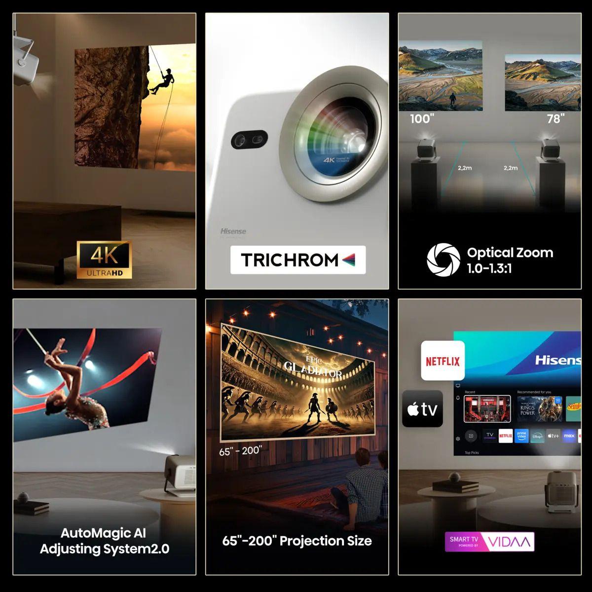 Projetor Laser HISENSE M2PRO (DLP - UHD 4K - 1300 lúmenes - até 200" - Cinzento Titanium) — miniatura 3