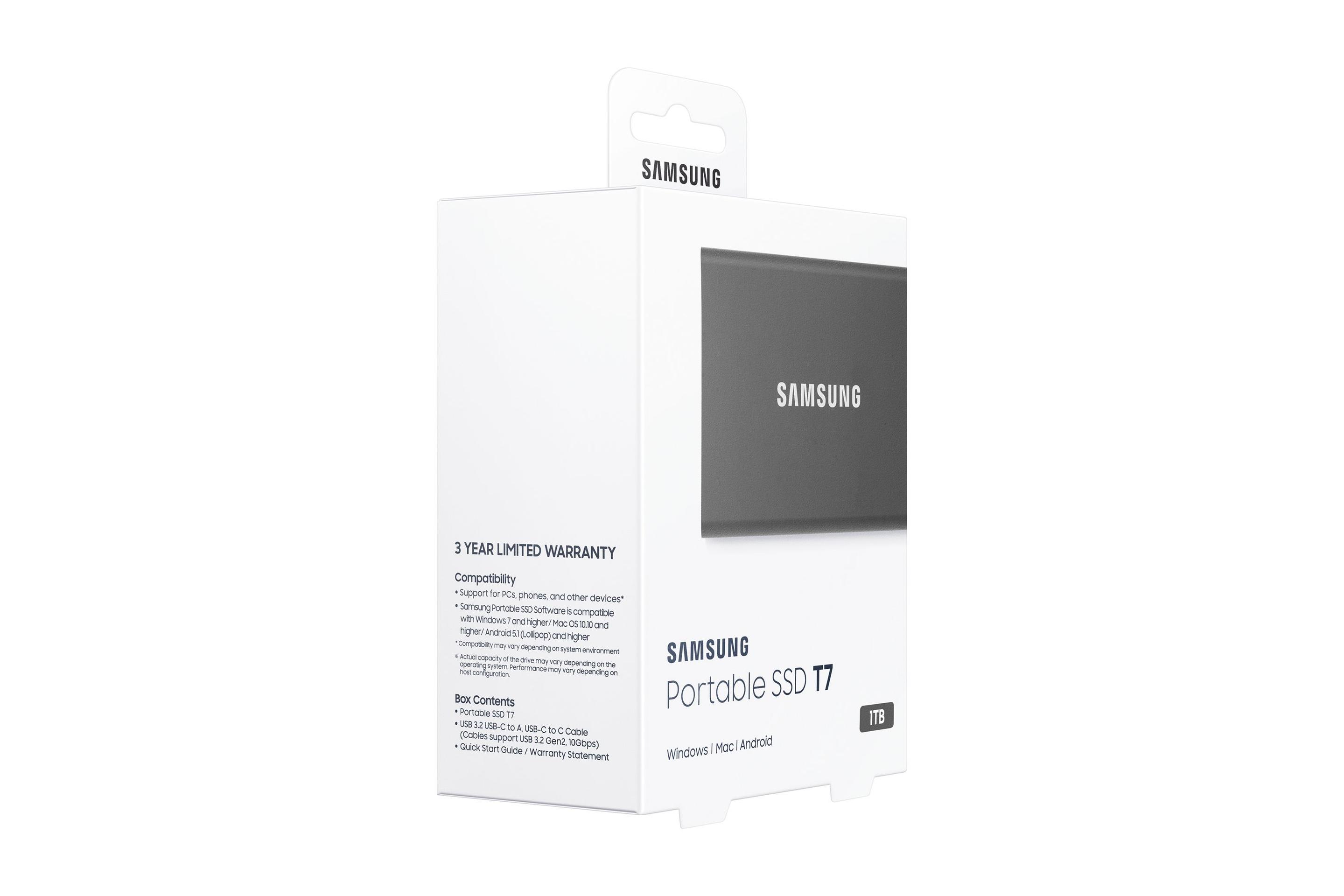 Disco SSD Externo SAMSUNG Portable SSD T7 MU-PC1T0T/WW (1 TB - 2.5 polegadas - USB 3.2 - Cinzento) — miniatura 8