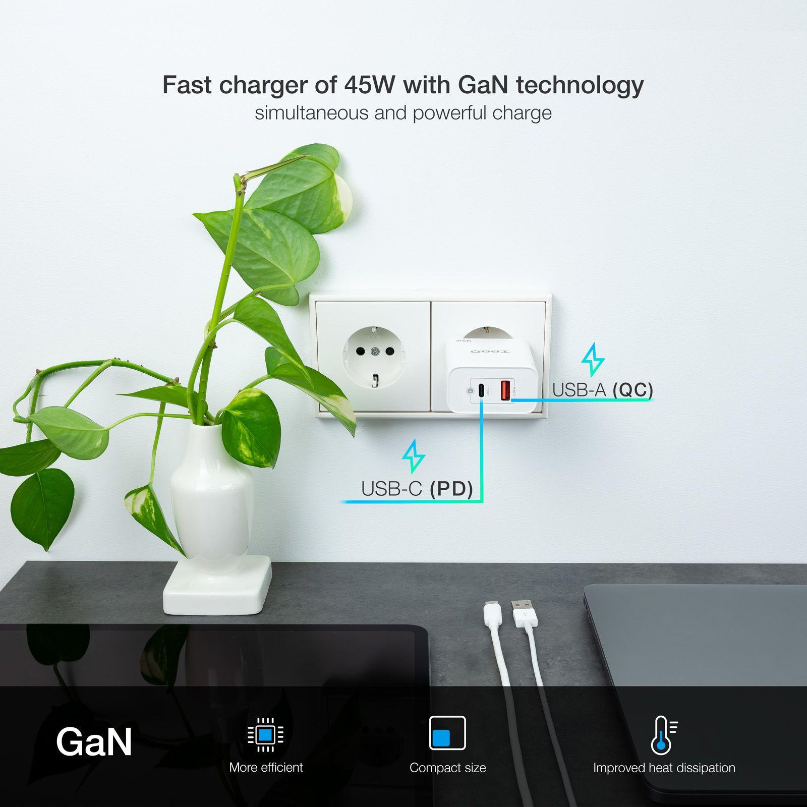 Carregador de Parede TOOQ TQWC-GANQCPD45WT (45 W - Branco), miniatura 5
