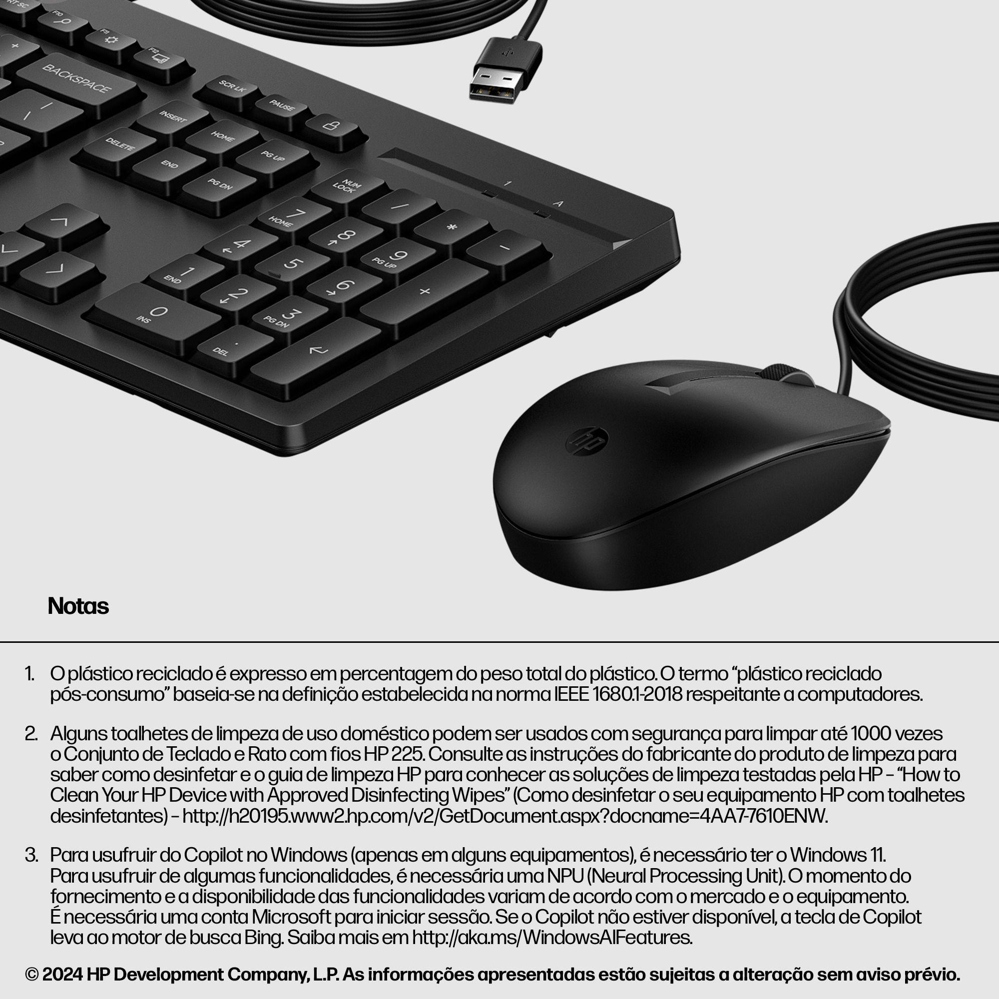 Conjunto de Teclado e Rato HP Combo 225 (Plunger - Tamanho completo - USB - Preto), miniatura 4