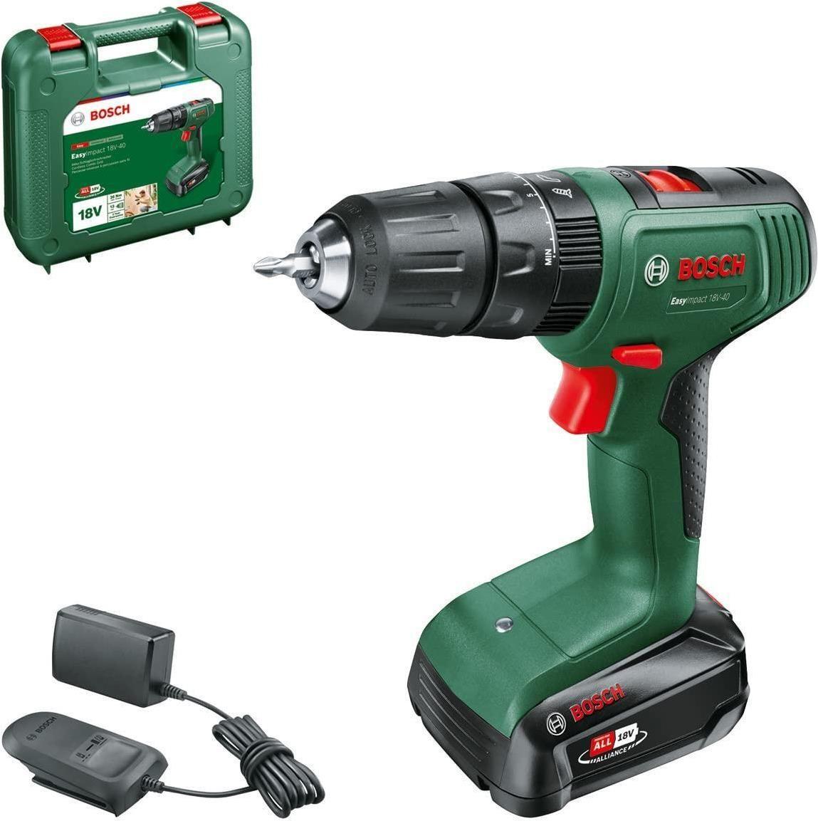 Berbequim Aparafusador de Impacto BOSCH EasyImpact 18V-40 (Preto e Verde)