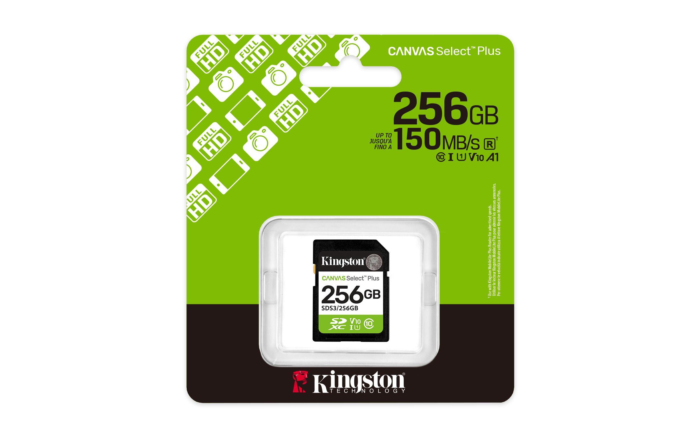 Cartão de Memória KINGSTON Canvas Select Plus Gen3 SDS3/256GB (256GB - Classe 10 - 150 MB/s - Verde, Preto e Branco), miniatura 3