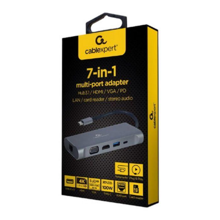 Adaptador USB-C Multiporta GEMBIRD A-CM-COMBO7-01 (0,15 m - Cinzento) — miniatura 3