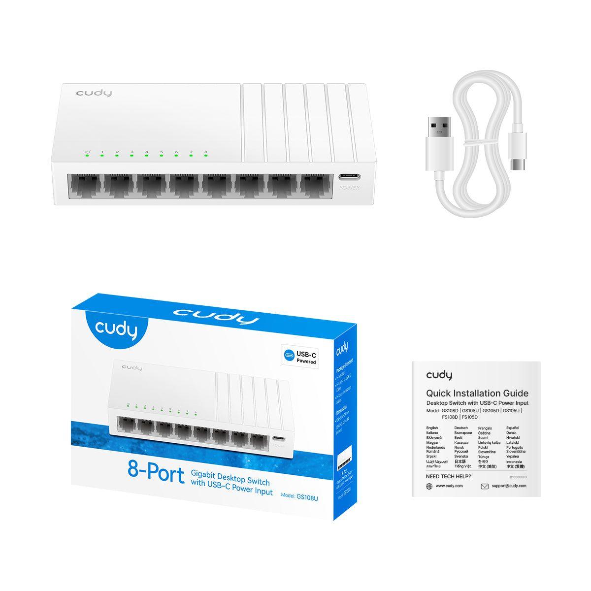 Switch CUDY GS108U 2.0 (Gigabit Ethernet - 0,125 MB - 16 Gbit/s - Branco) — miniatura 3