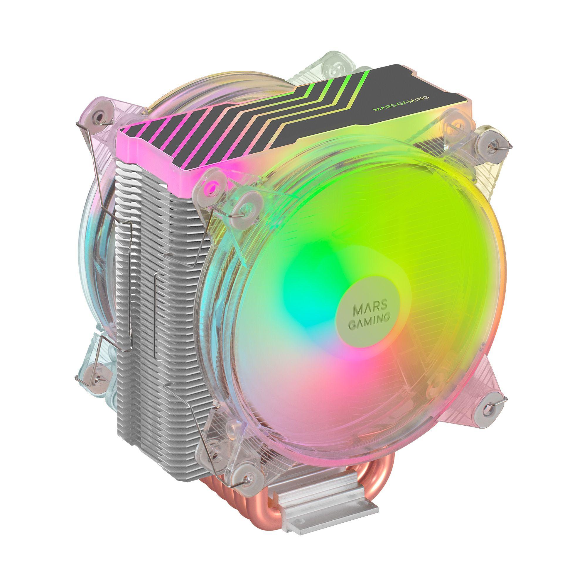 Cooler de CPU MARS GAMING MCPU66 (120 mm - 1600 RPM - Triple ARGB - Prateado e Transparente)