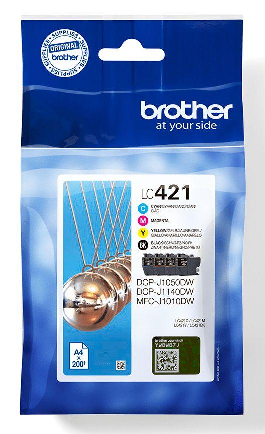Pack de Tinteiros BROTHER LC421VAL (200 páginas - Preto, Ciano, Magenta e Amarelo)