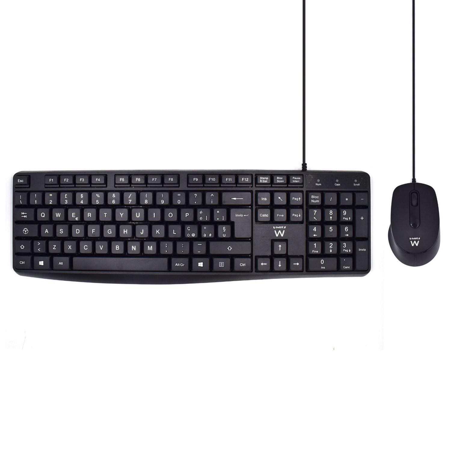 Teclado e Rato EWENT EW3005 (Italiano - Interruptor de membrana - Tamanho completo - Preto)