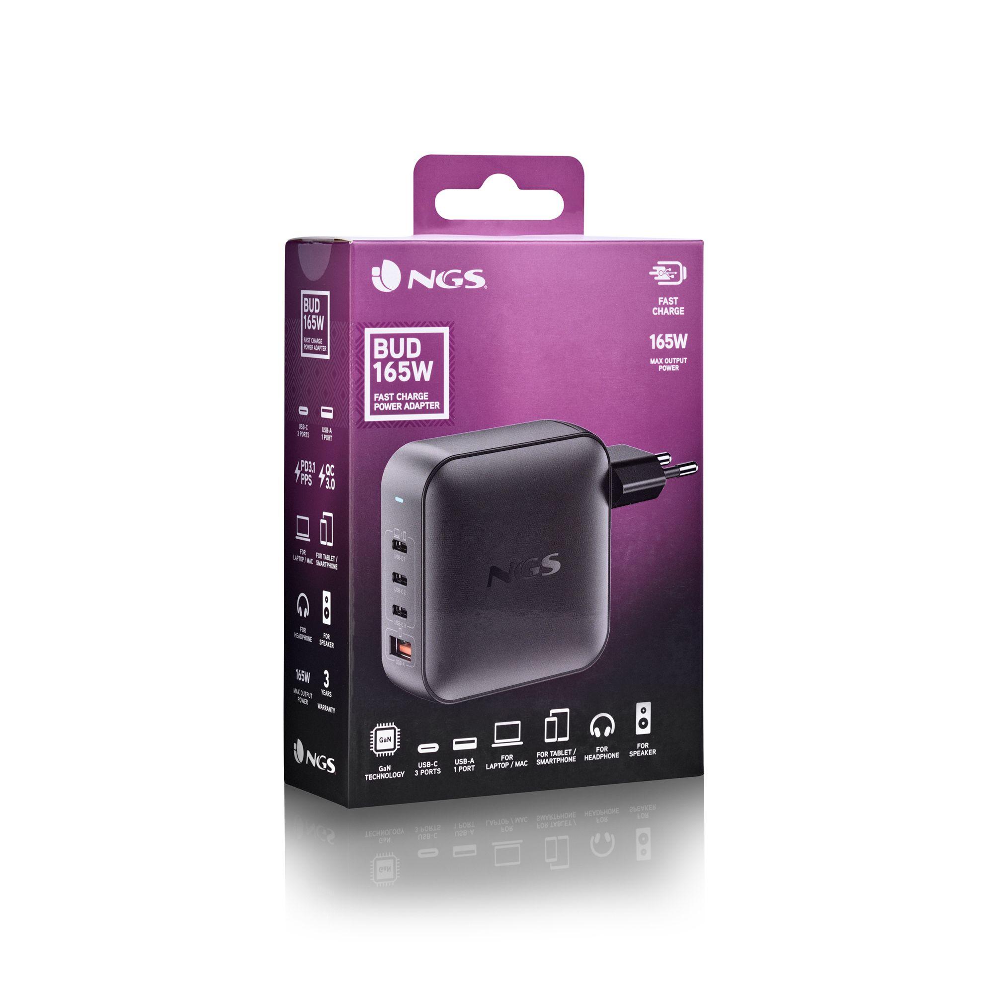 Carregador de Parede NGS BUD 165W (165 W - Universal - AC - Preto), miniatura 5