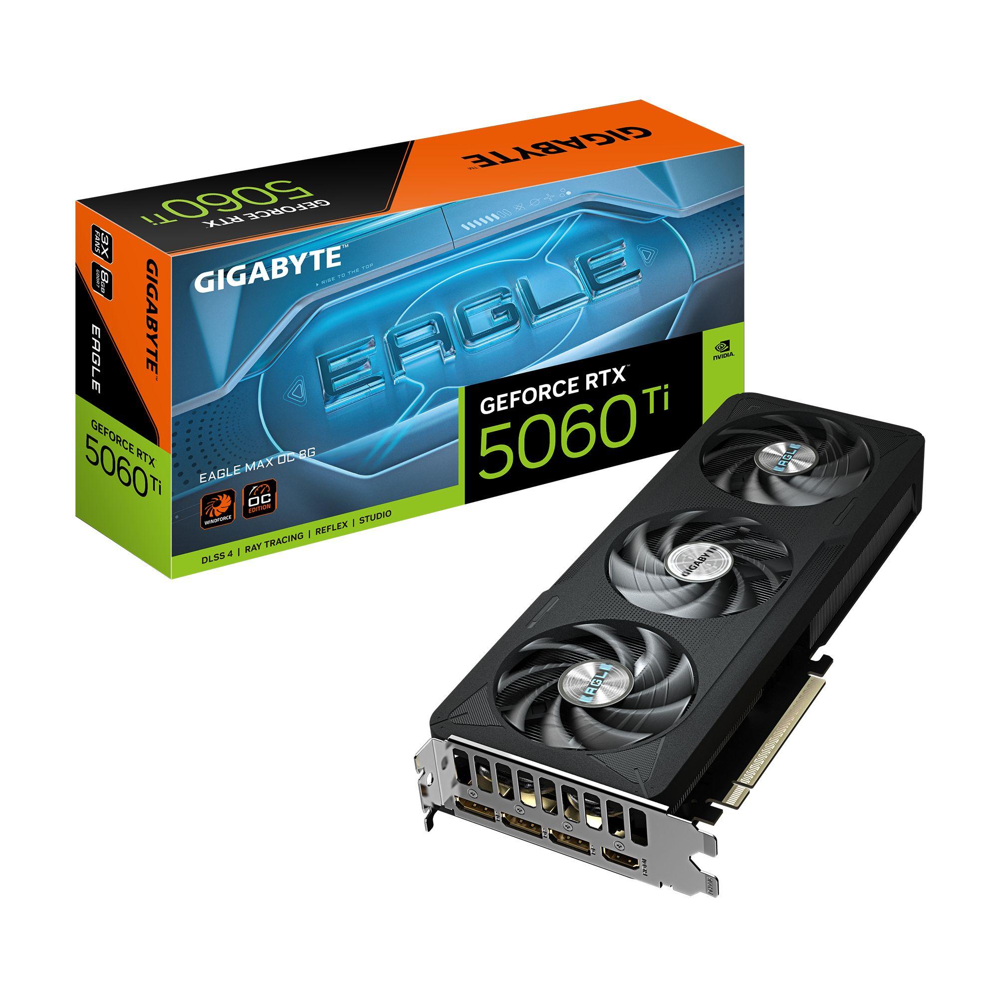 Placa Gráfica GIGABYTE GeForce RTX 5060 Ti EAGLE MAX OC 8G (GeForce RTX 5060 Ti - 8 GB - 128 bits - Preto)