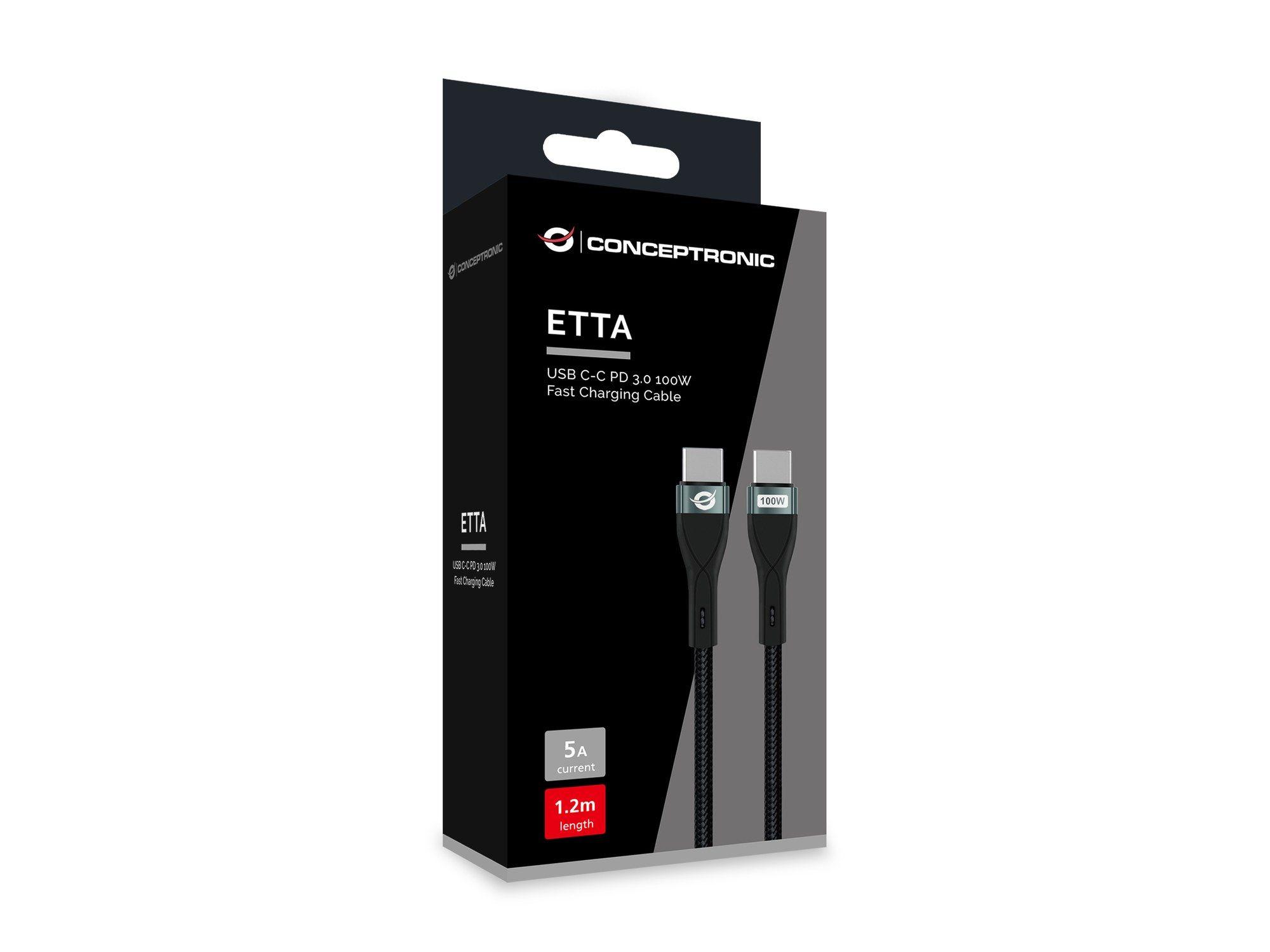 Cabo USB-C CONCEPTRONIC ETTA01B12 (1,2 m - USB C - Preto) — miniatura 4