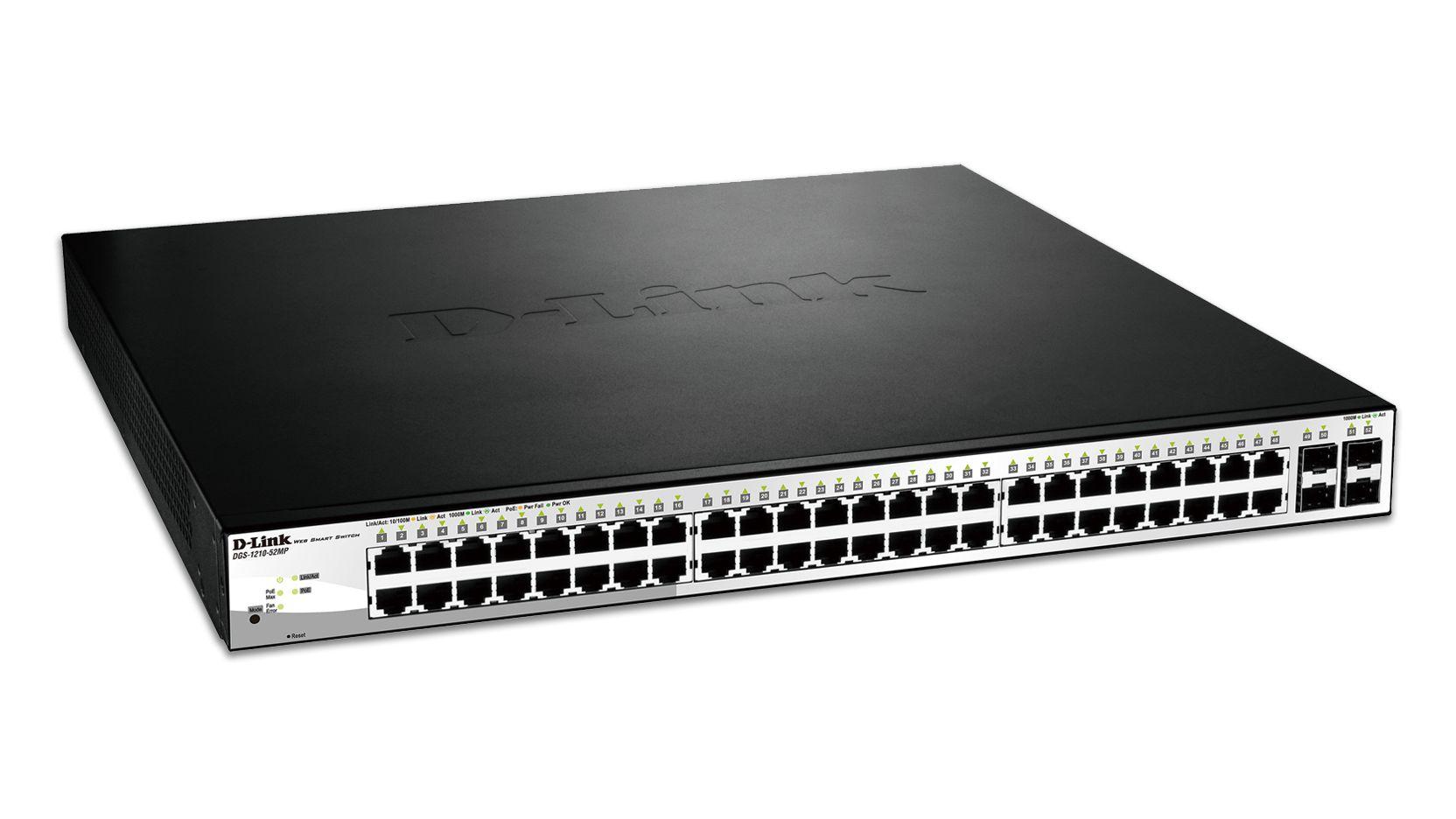 Switch Gerido D-LINK DGS-1210-52MP/E (Gigabit Ethernet - 10, 100, 1000 Mbit/s - 12 MB - Preto e Cinzento)