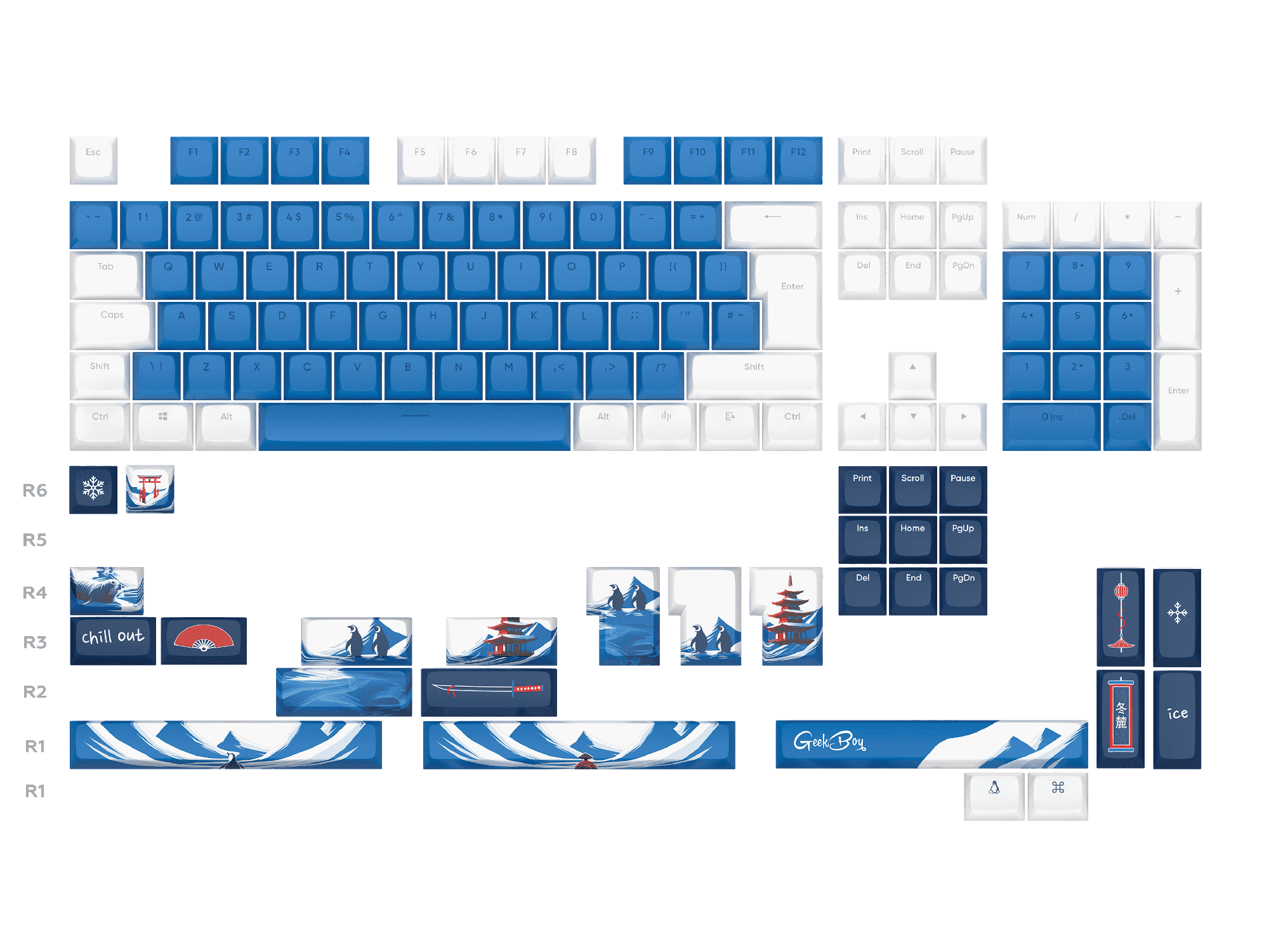 Conjunto de Teclas DARK PROJECT x GeekBoy (ANSI e ISO - Branco e Azul)