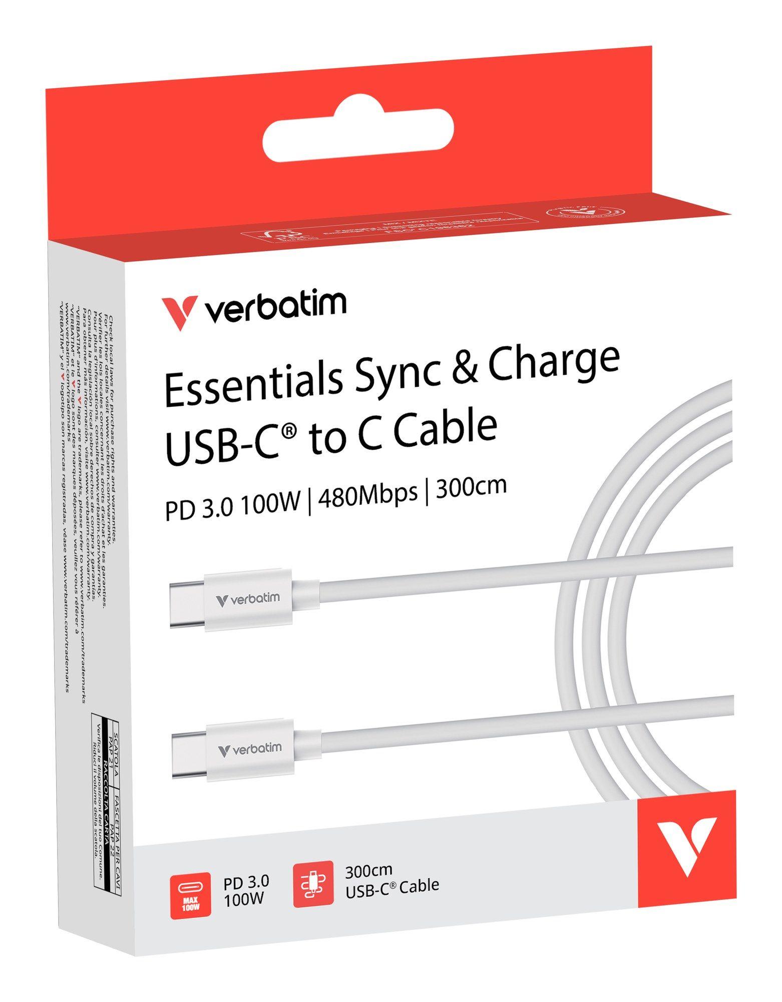 Cabo USB-C para USB-C VERBATIM 32409 (3 m - USB C - Branco), miniatura 4