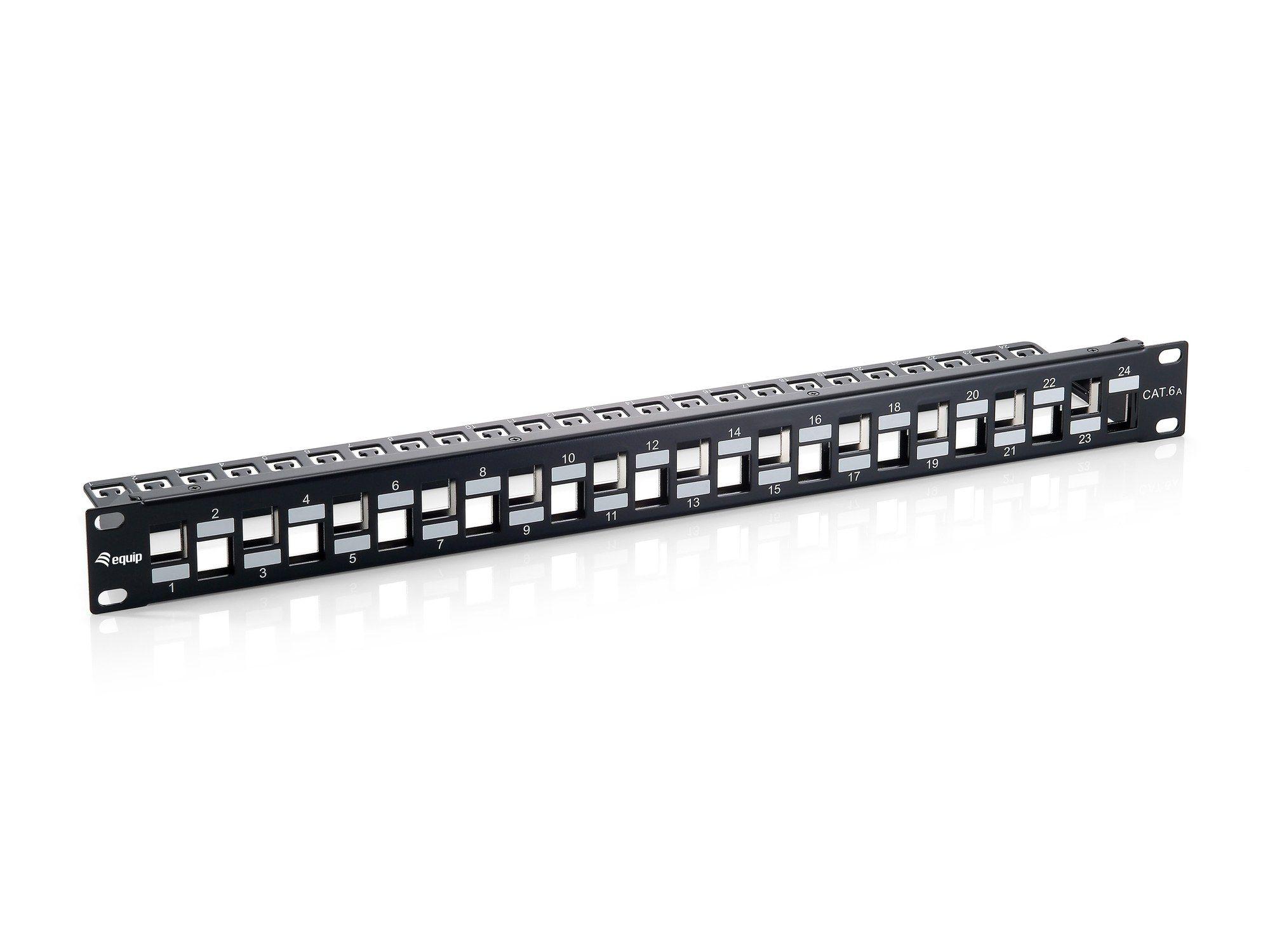 Patch Panel EQUIP 769324NEUEVERSION (24 Portas - Cat6a - 1U - Preto)