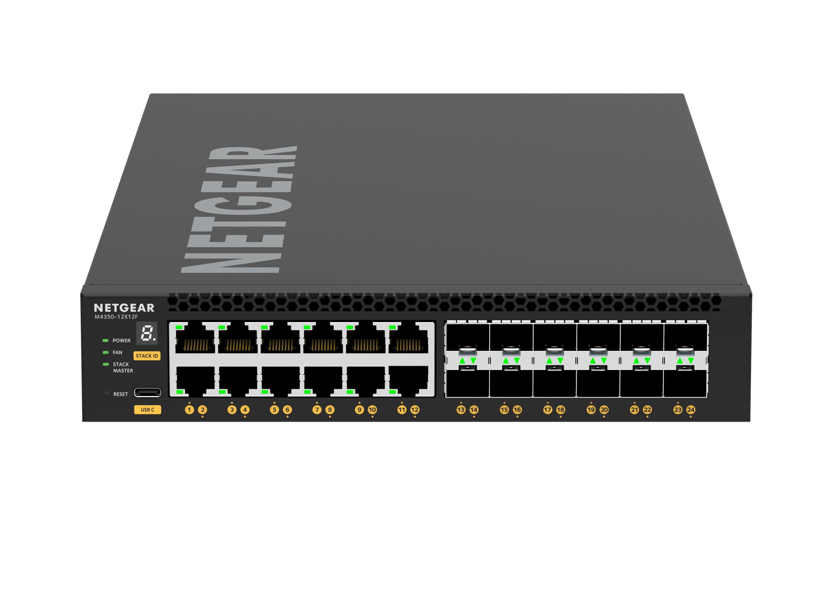 Switch NETGEAR M4350-12X12F (10G Ethernet - 32 MB - 480 Gbit/s - Preto)