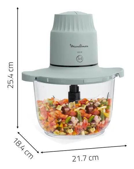 Picadora MOULINEX Choppeo DJ603110 (500 W - 1 l - Vidro - Cinzento e Transparente) — miniatura 3