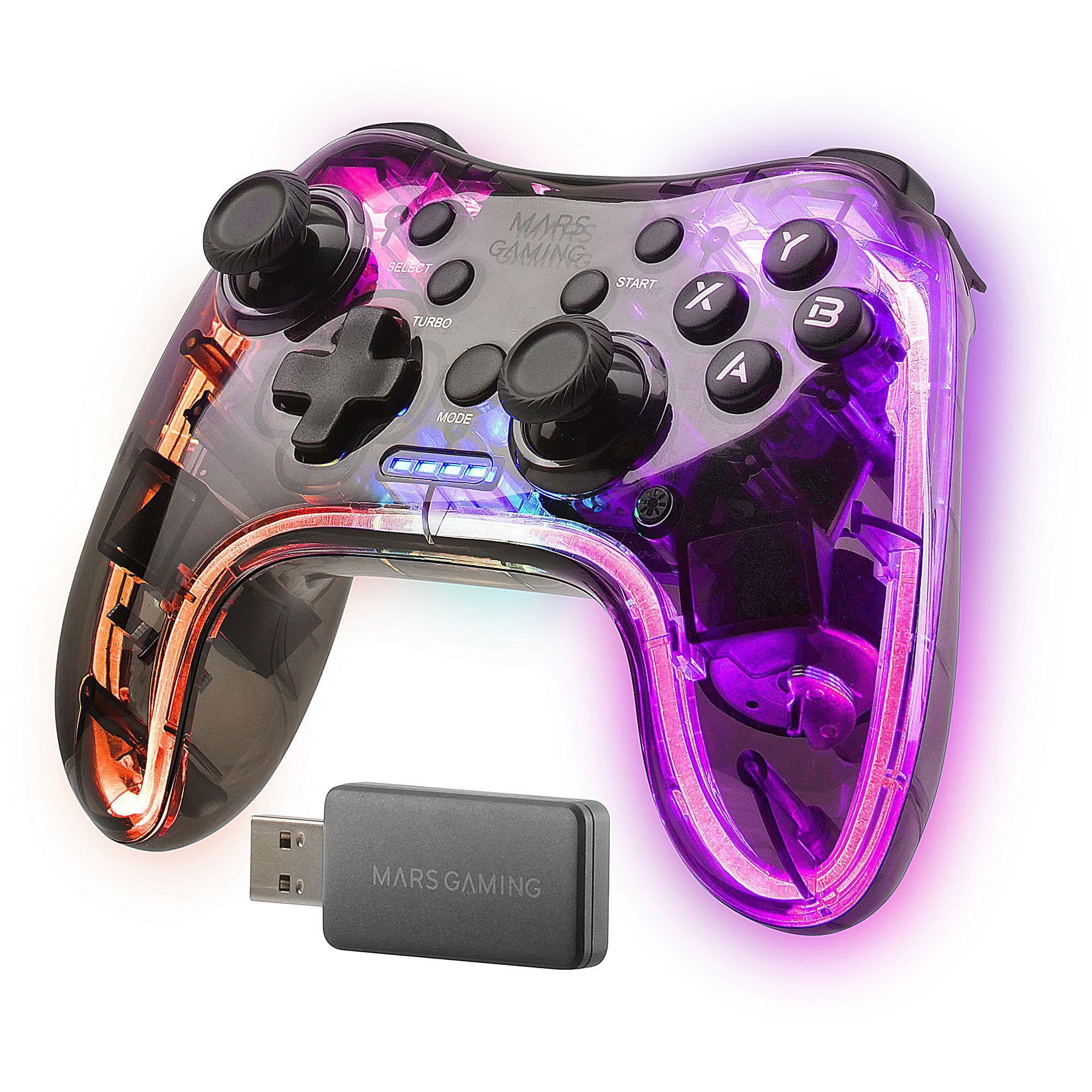 Comando MARS GAMING MGP24 (PlayStation/Xbox - USB Type-A para USB Type-C - Sem fios - Preto Transparente)