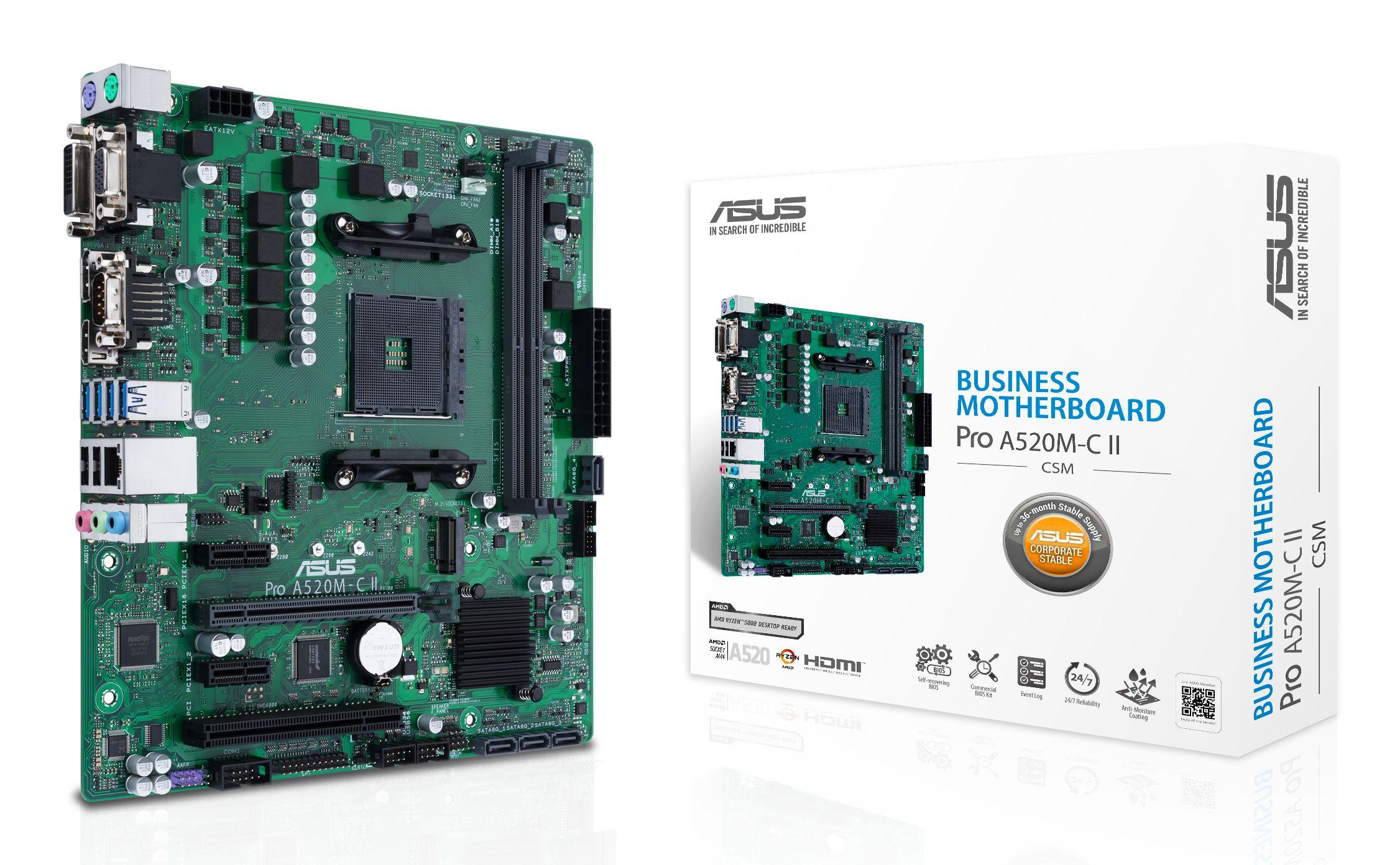 Motherboard ASUS PRO A520M-C II/CSM (AM4 - micro ATX - Duplo canal - Verde/Preto)