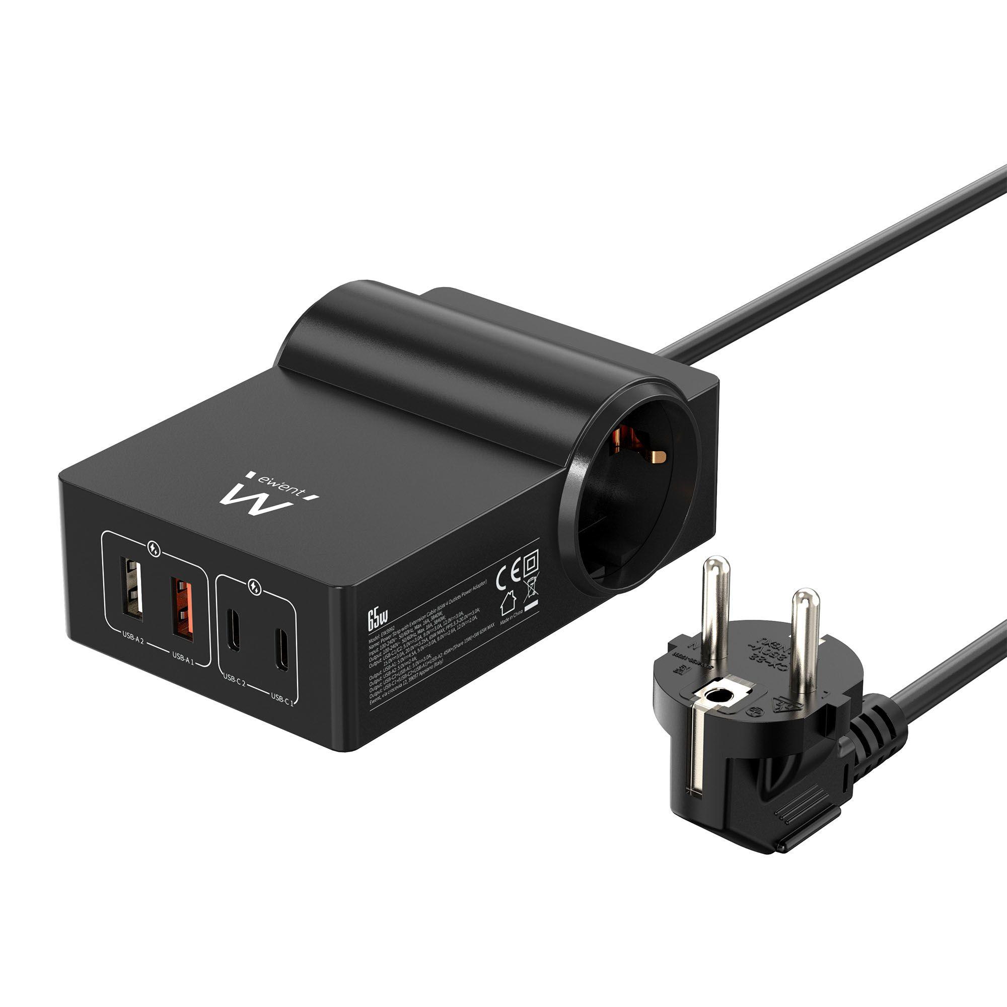 Estação de Carregamento EWENT EW3992 (1,5 m - USB-C, USB-A e PPS - Preto)