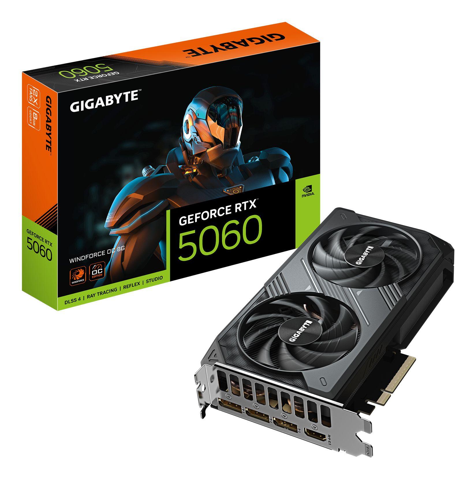 Placa Gráfica GIGABYTE GeForce RTX 5060 WINDFORCE OC 8G (GeForce RTX 5060 - 28 Gbps - 8 GB - Preto)