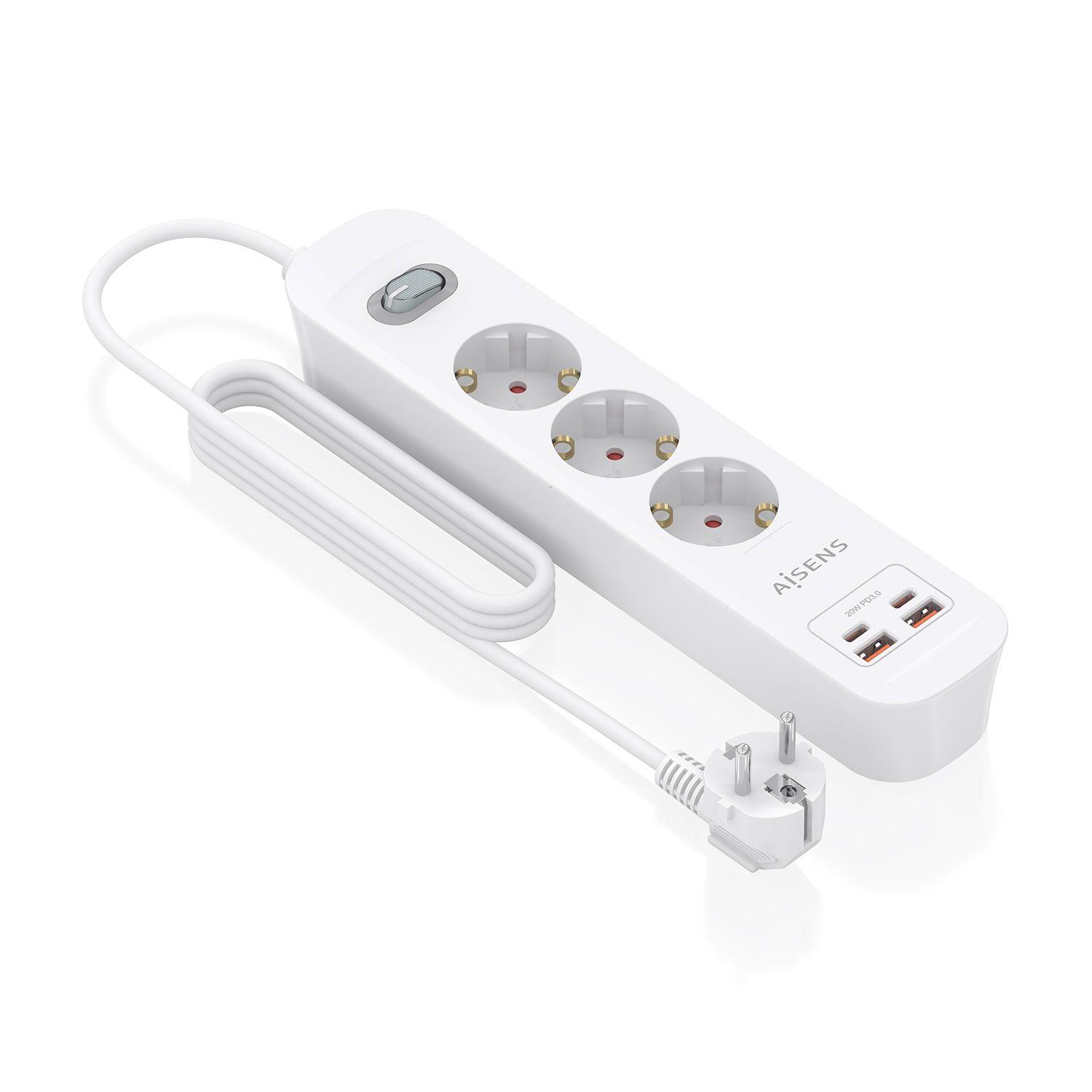 Bloco de Tomadas AISENS ASPS-2A2C10-W (1,4 m - Branco) — miniatura 2