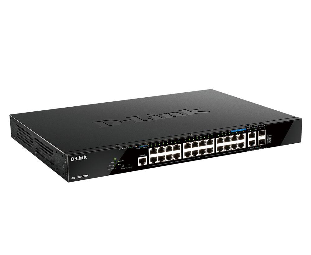 Switch de Rede Gerido D-LINK DGS-1520-28MP/E (Gigabit Ethernet - 140 Gbit/s - L3 - Preto)