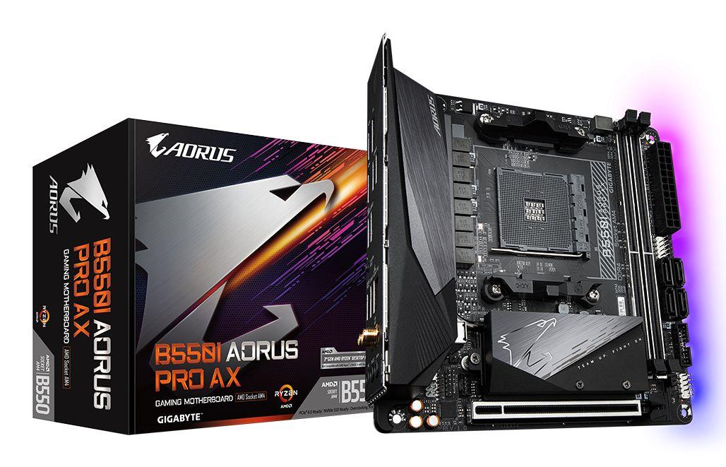 Motherboard GIGABYTE B550I AORUS PRO AX (AM4 - Mini-ITX - Duplo canal - Preto)