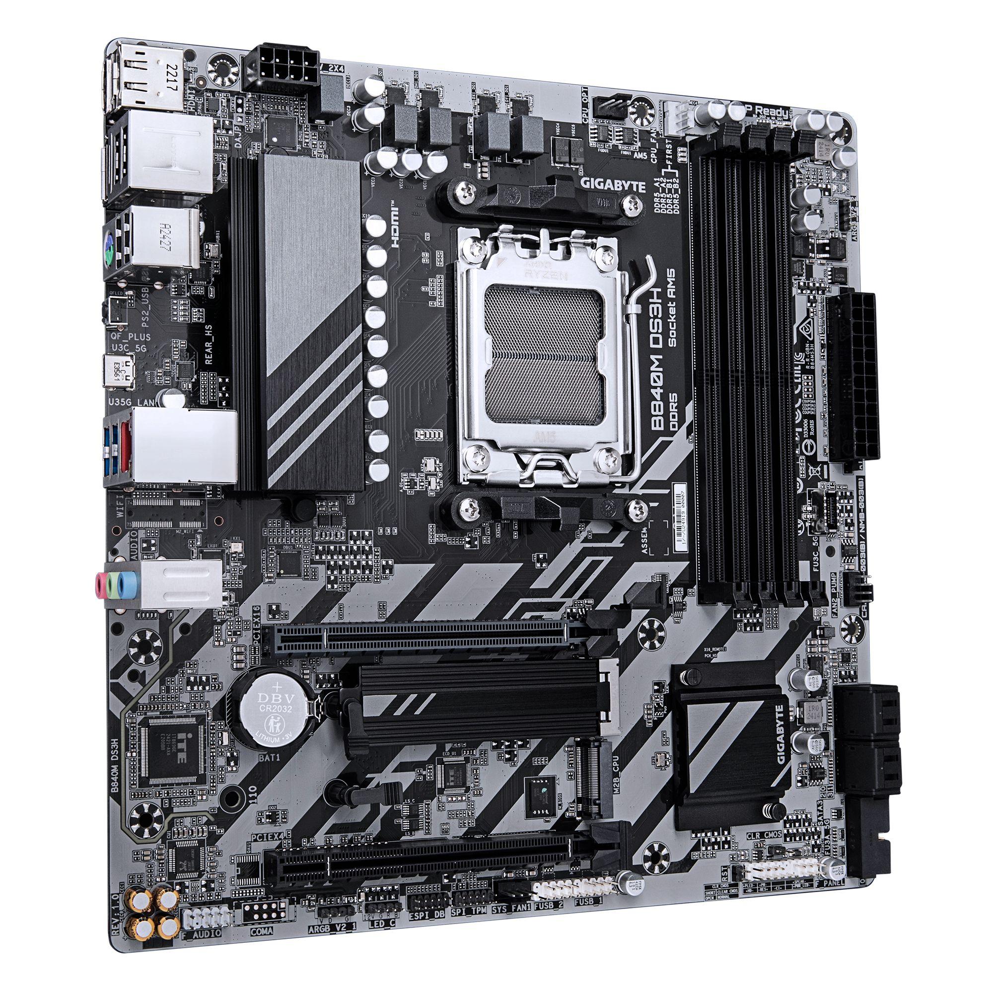 Motherboard GIGABYTE B840M DS3H (AM5 - micro-ATX - DDR5-SDRAM - Castanho escuro), miniatura 3