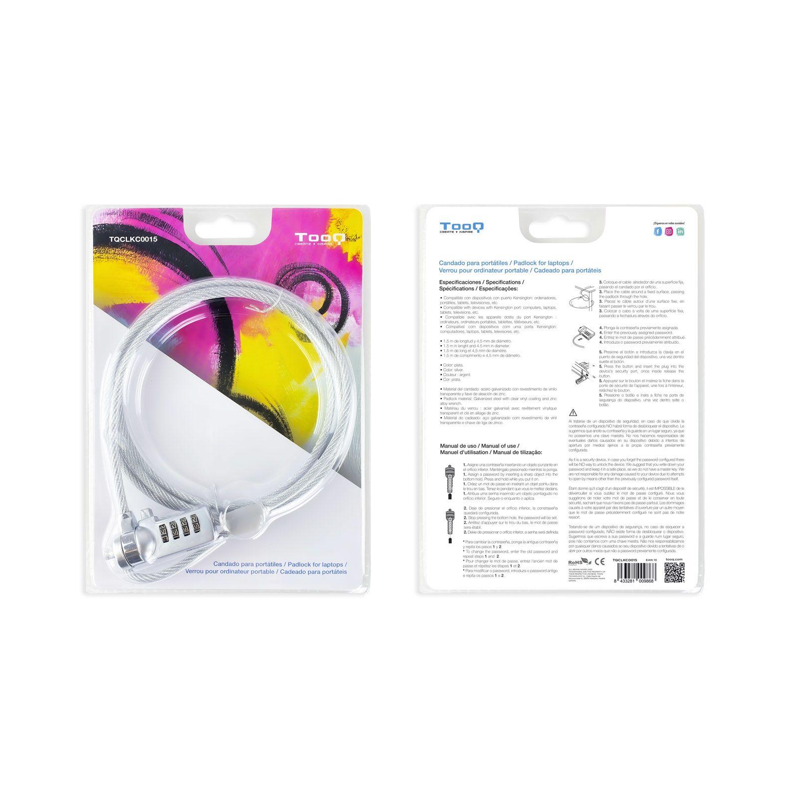 Cadeado de Segurança TOOQ TQCLKC0015 (Universal - Aço, Zinco - Fecho com combinação - Prateado) — miniatura 9