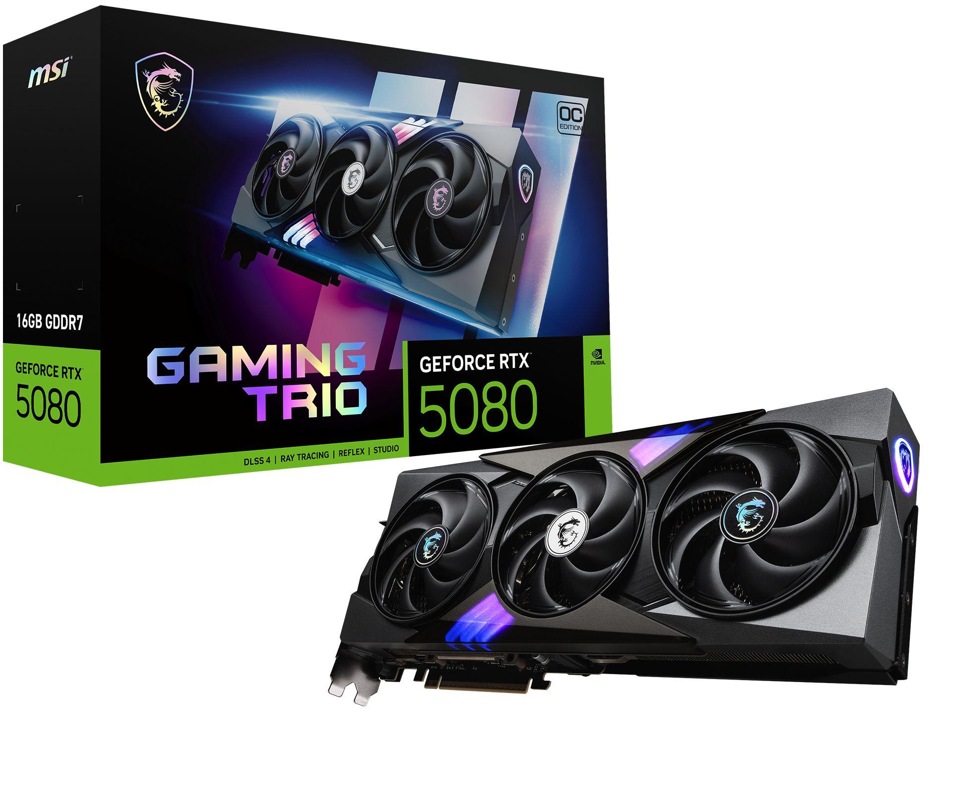 Placa Gráfica MSI GeForce RTX 5080 GAMING TRIO OC (GeForce RTX 5080 - 30 Gbps - 16 GB - Preto)