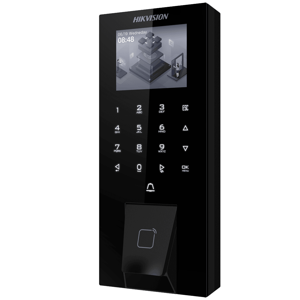 Terminal Autónomo de Controlo de Acessos HIKVISION DS-K1T807EBFWX-E1 (PoE - Impressão Digital, Cartão EM e PIN - IP65)