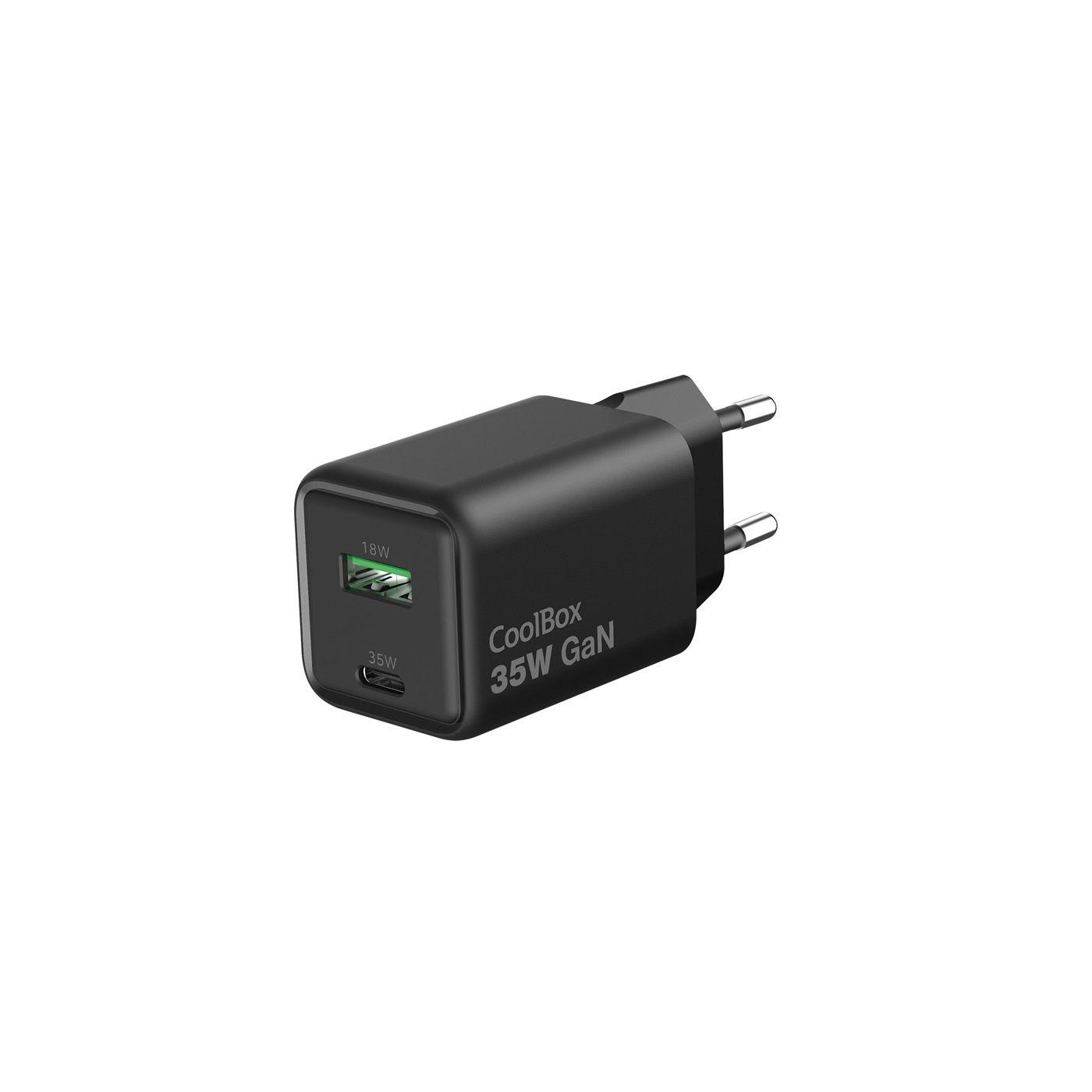 Carregador USB de Parede COOLBOX COO-CUP-35CA-B (1 USB-C, 1 USB-A - Preto)