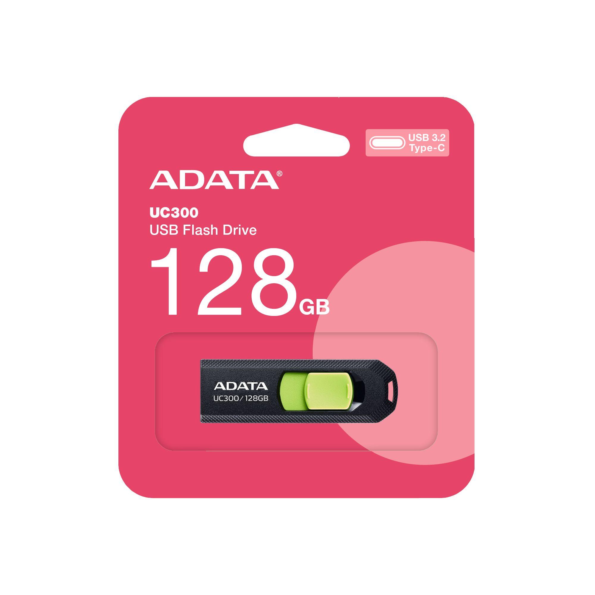 Pen USB ADATA UC300 (Deslizante - USB Type-C - 3.2 Gen 1 - Preto e Verde)