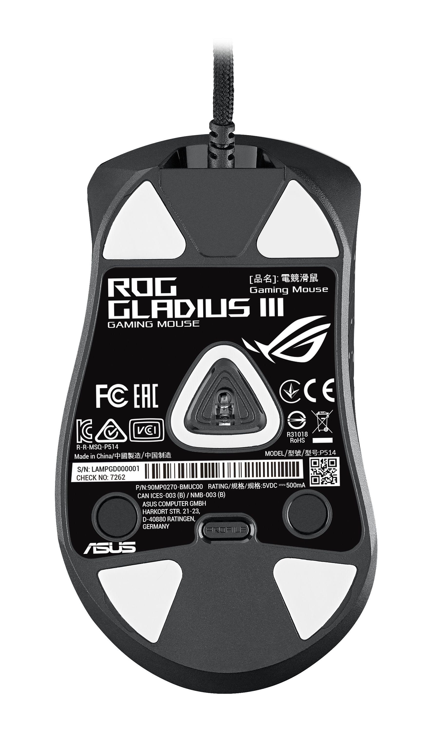 Rato ASUS ROG Gladius III (Mão direita - 19000 DPI - Ótico - Preto), miniatura 3
