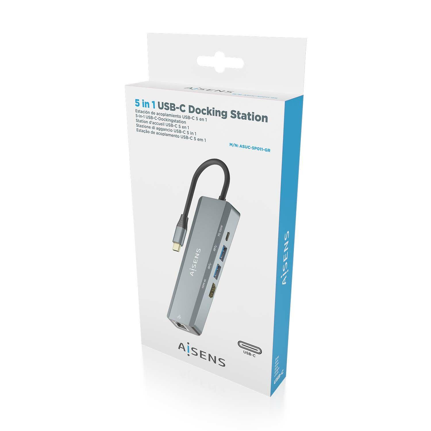Hub USB-C AISENS ASUC-5P011-GR (0,15 m - Cinzento), miniatura 7