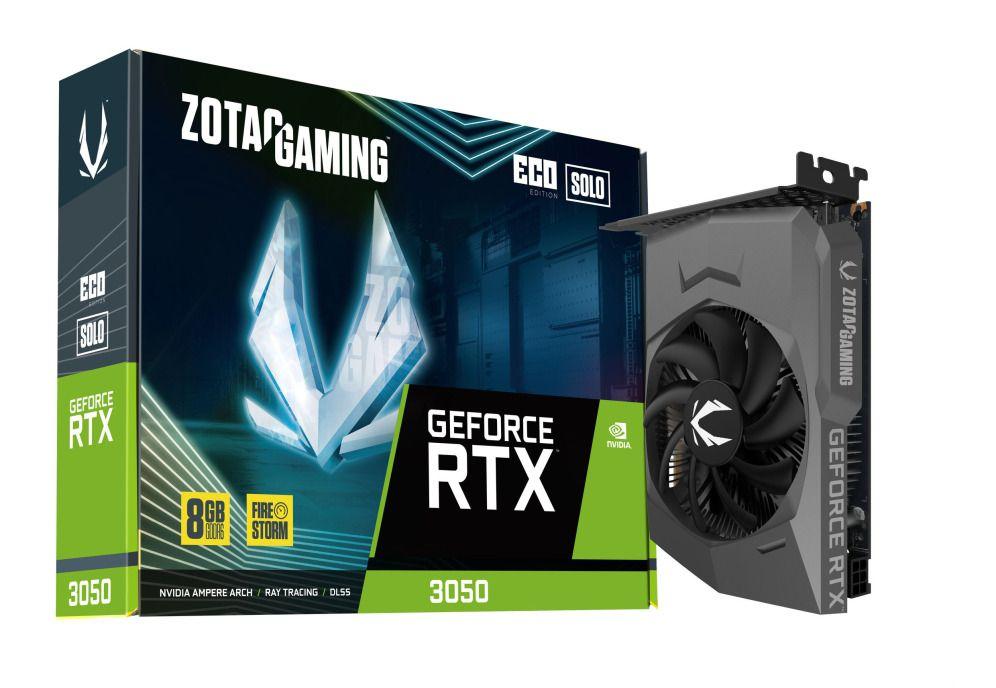 Placa Gráfica ZOTAC GeForce RTX 3050 Eco Solo (NVIDIA GeForce RTX 3050 - 14 Gbps - 8GB - Preto)