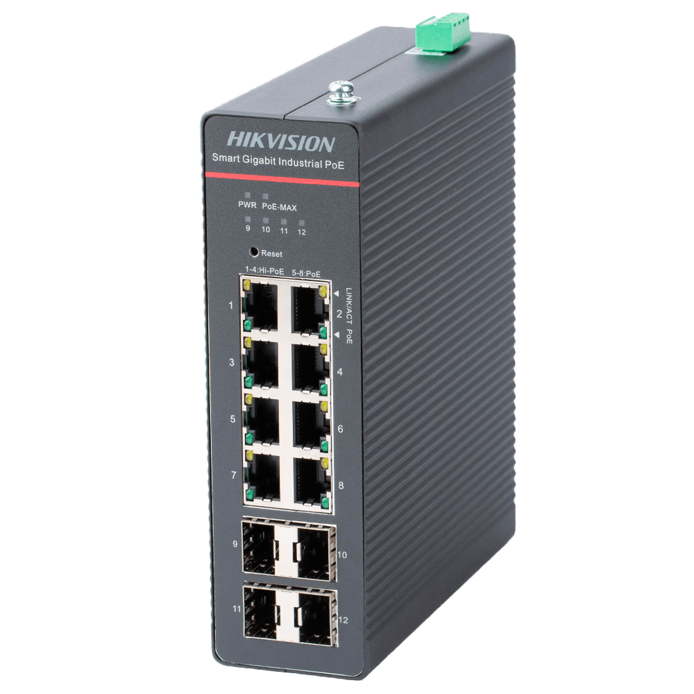 Switch Industrial Gerido HIKVISION DS-3T1512HP-SI-8P4F (Gigabit Ethernet - 4,1 MB - 56 Gbit/s - Preto)