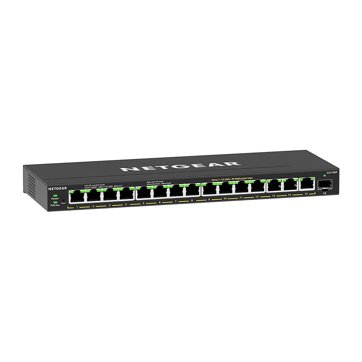 Switch NETGEAR GS316EP (Gigabit Ethernet - 32 Gbit/s - Preto)